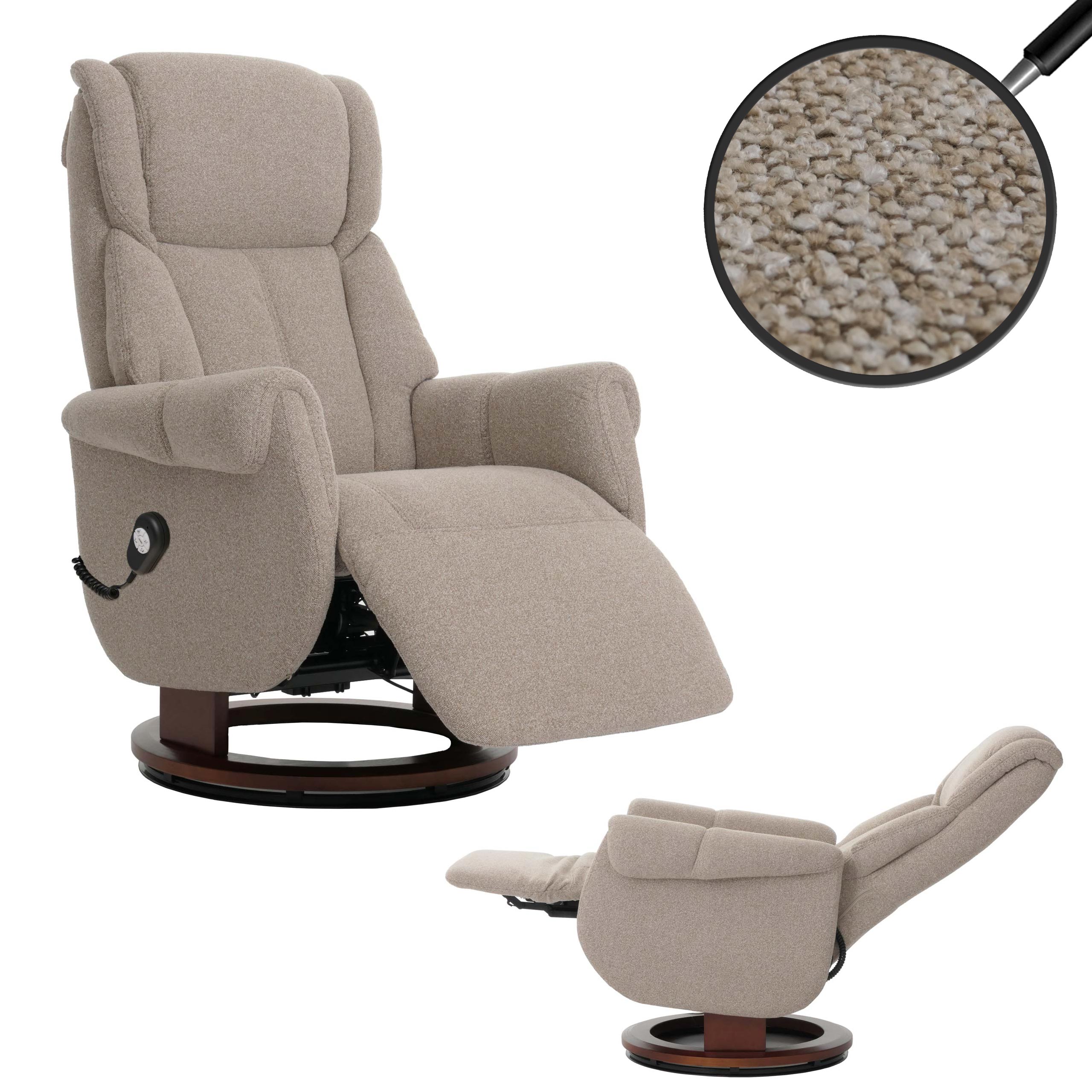 MCA Relaxsessel + Aufstehhilfe MCW-N58, Fernsehsessel Sessel Fu&szlig;st&uuml;tze Boucl&eacute; Stoff Holz ~ braun, Holz walnussfarben 