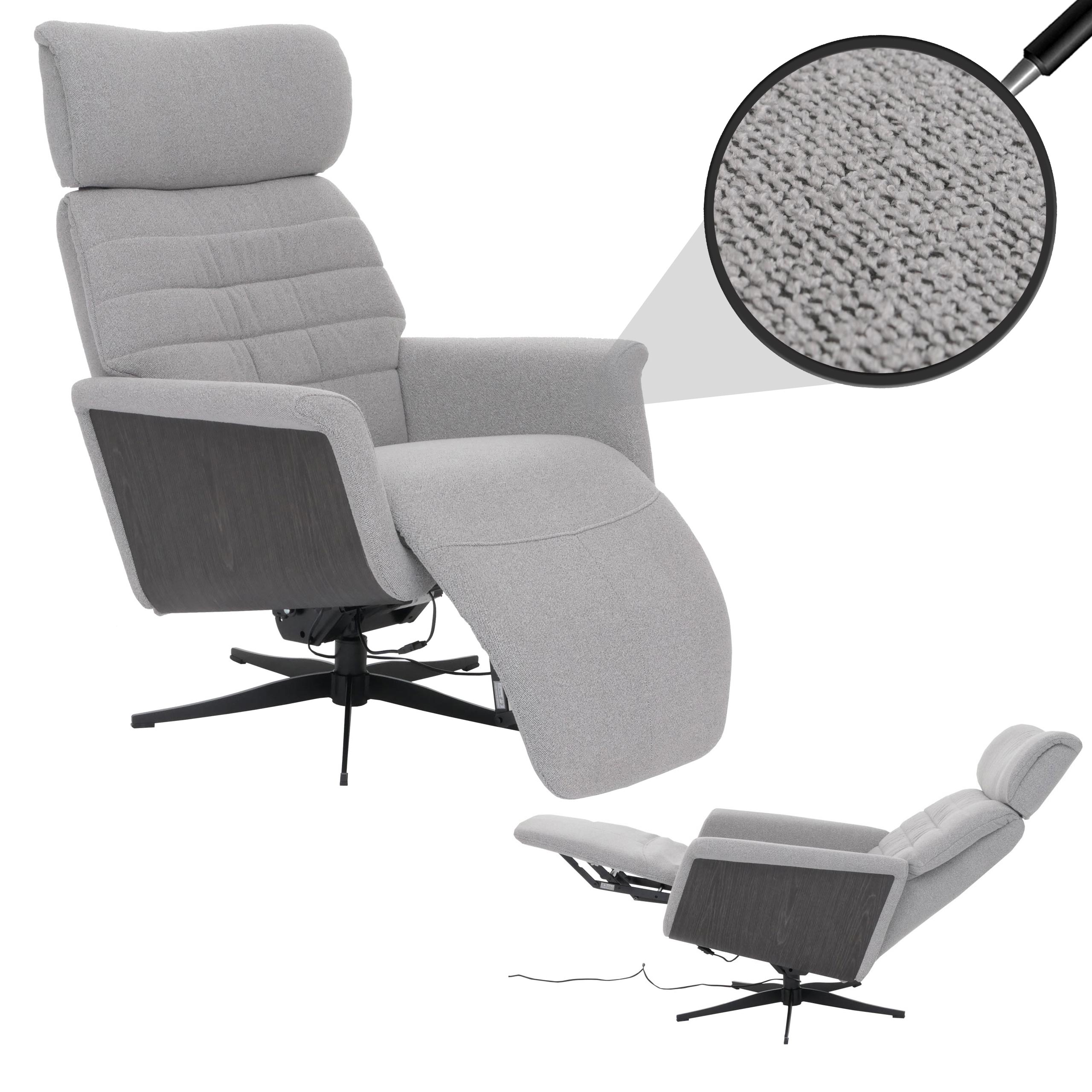 MCA Relaxsessel MCW-N56, Fernsehsessel Liegesessel Fu&szlig;st&uuml;tze drehbar Boucl&eacute; Stoff Holz ~ Stoff grau, Holz grau 