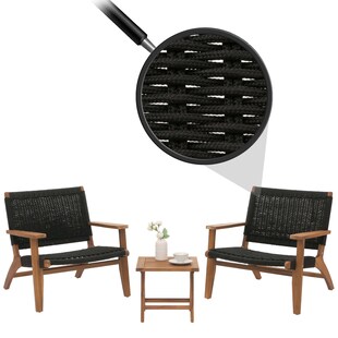 Lounge-Garten-Garnitur MCW-N49, Balkon-Set Sitzgruppe Sessel, Seilgeflecht Rope Holz Akazie MVG-zertifiziert, schwarz 
