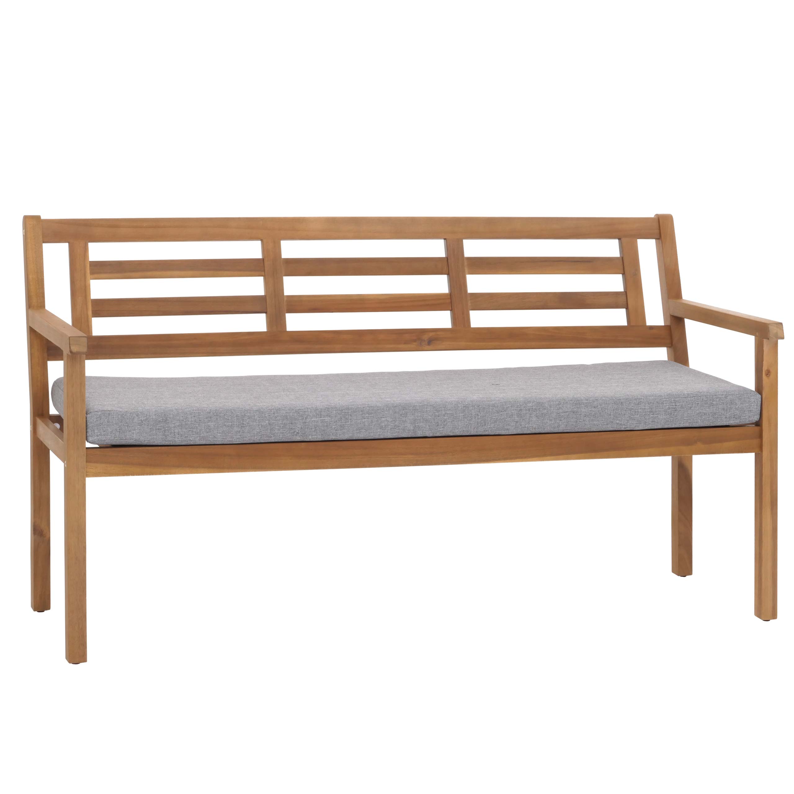 Gartenbank MCW-N47, Sitzbank Parkbank Holzbank, Massiv-Holz Akazie MVG-zertifiziert ~ Kissen grau 