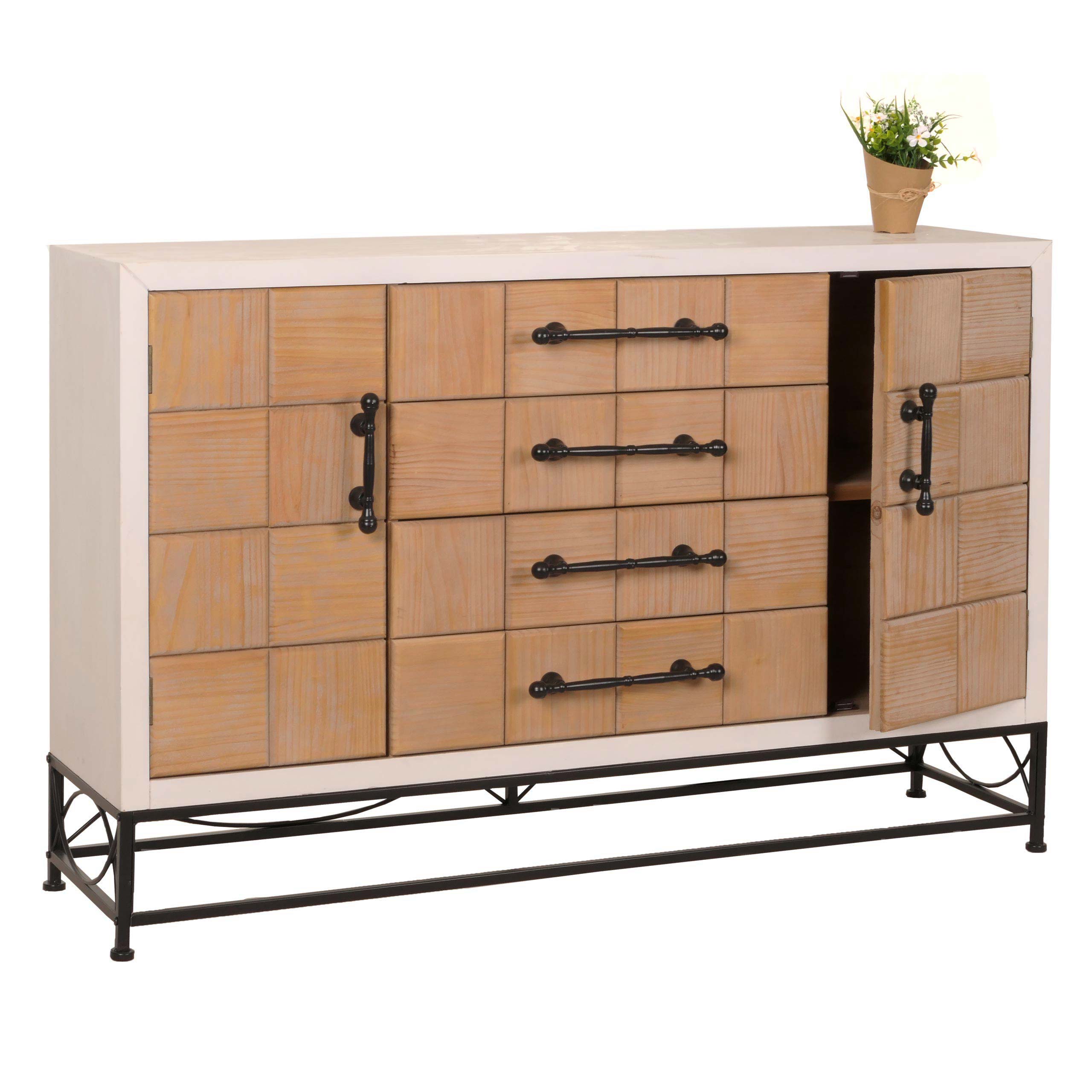 Kommode MCW-N30, Schrank Sideboard Highboard mit T&uuml;ren und Schublade, Massiv-Holz MDF, 92x140x42cm 