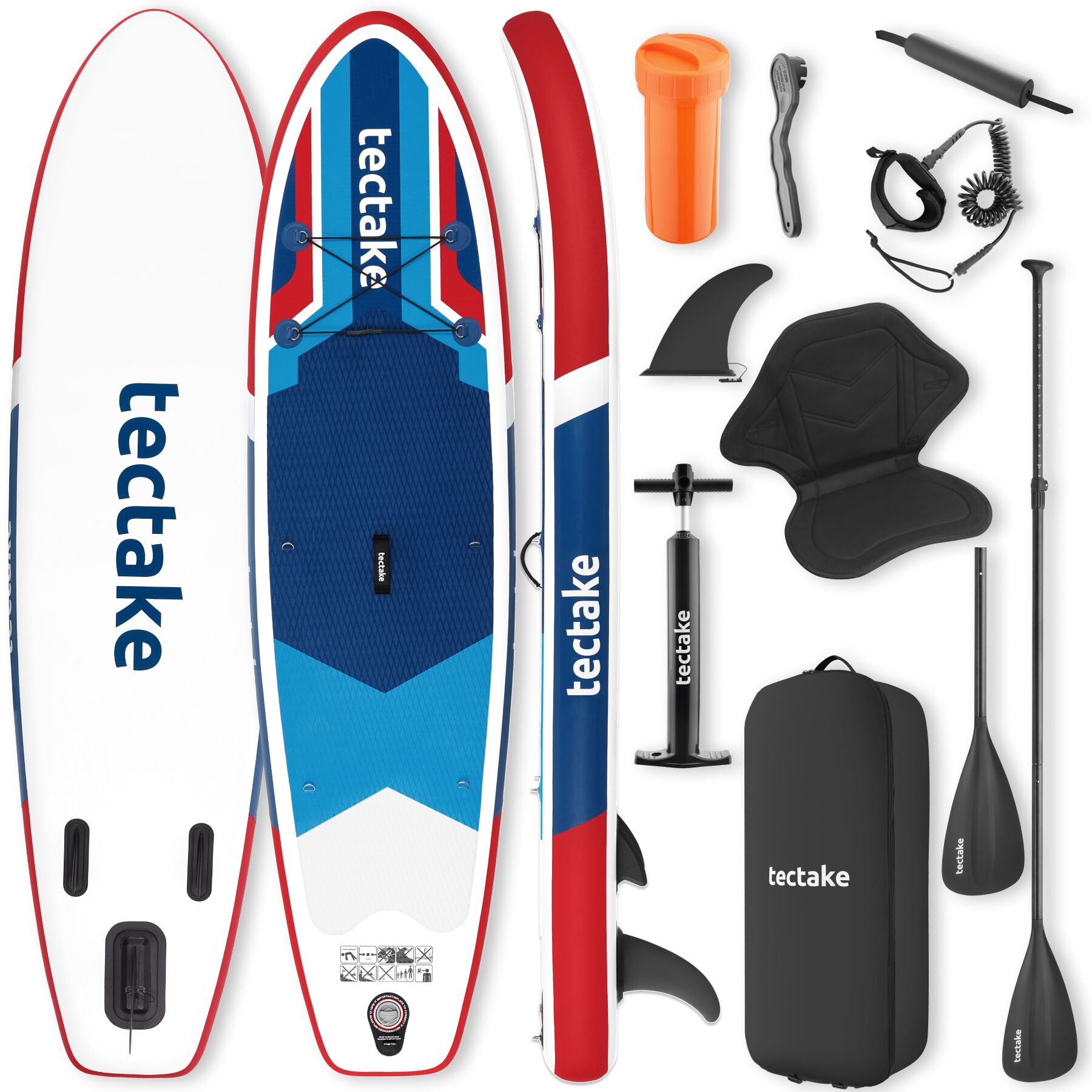 tectake&reg; 2in1 Stand-Up Paddle Board, aus Drop-Stitch Material, Belastbarkeit 200 kg, 288 x 77 x 22,5 cm 