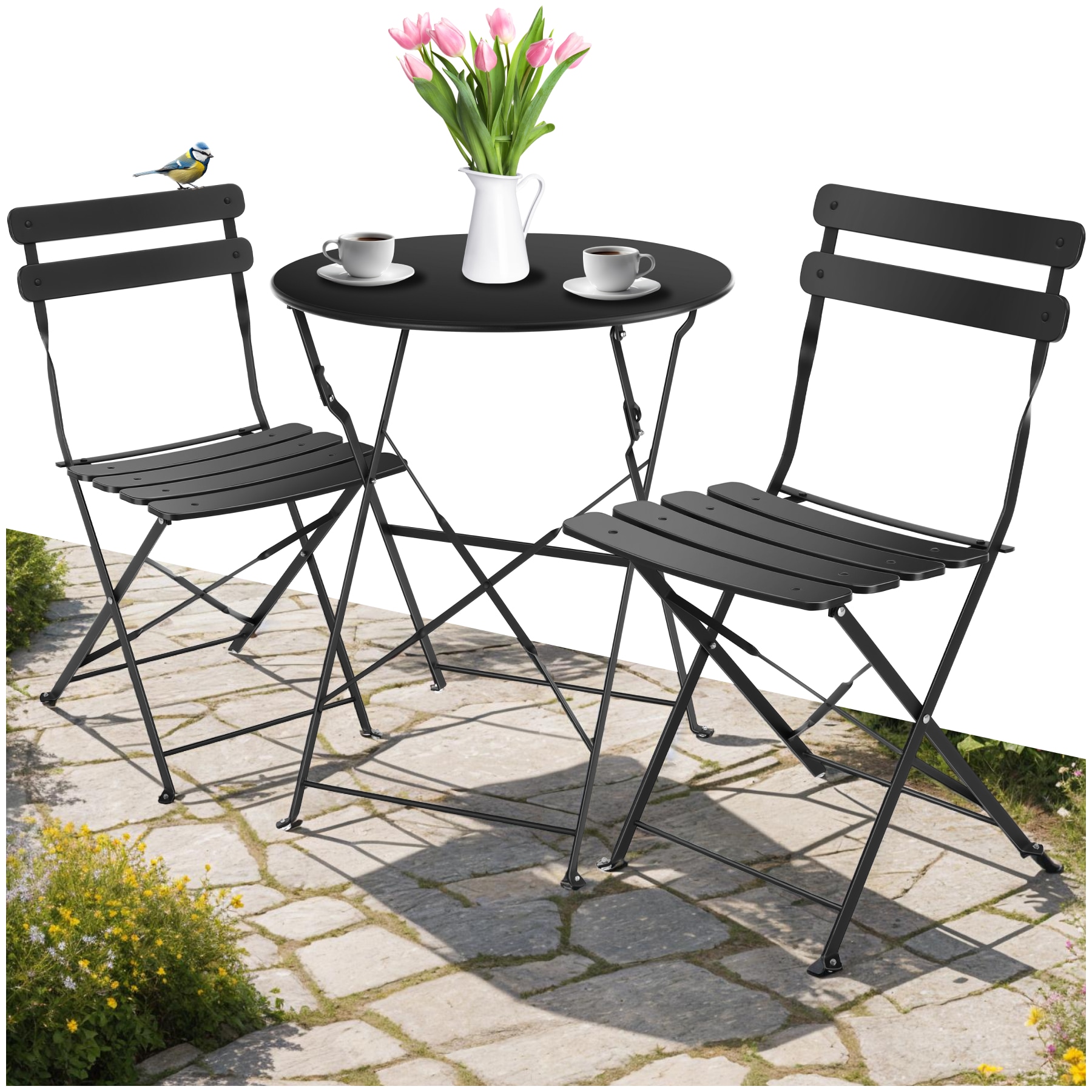 tectake&reg; Bistrotisch Set, f&uuml;r 2 Personen, widerstandsf&auml;hig, Belastbarkeit Stuhl 120 kg 