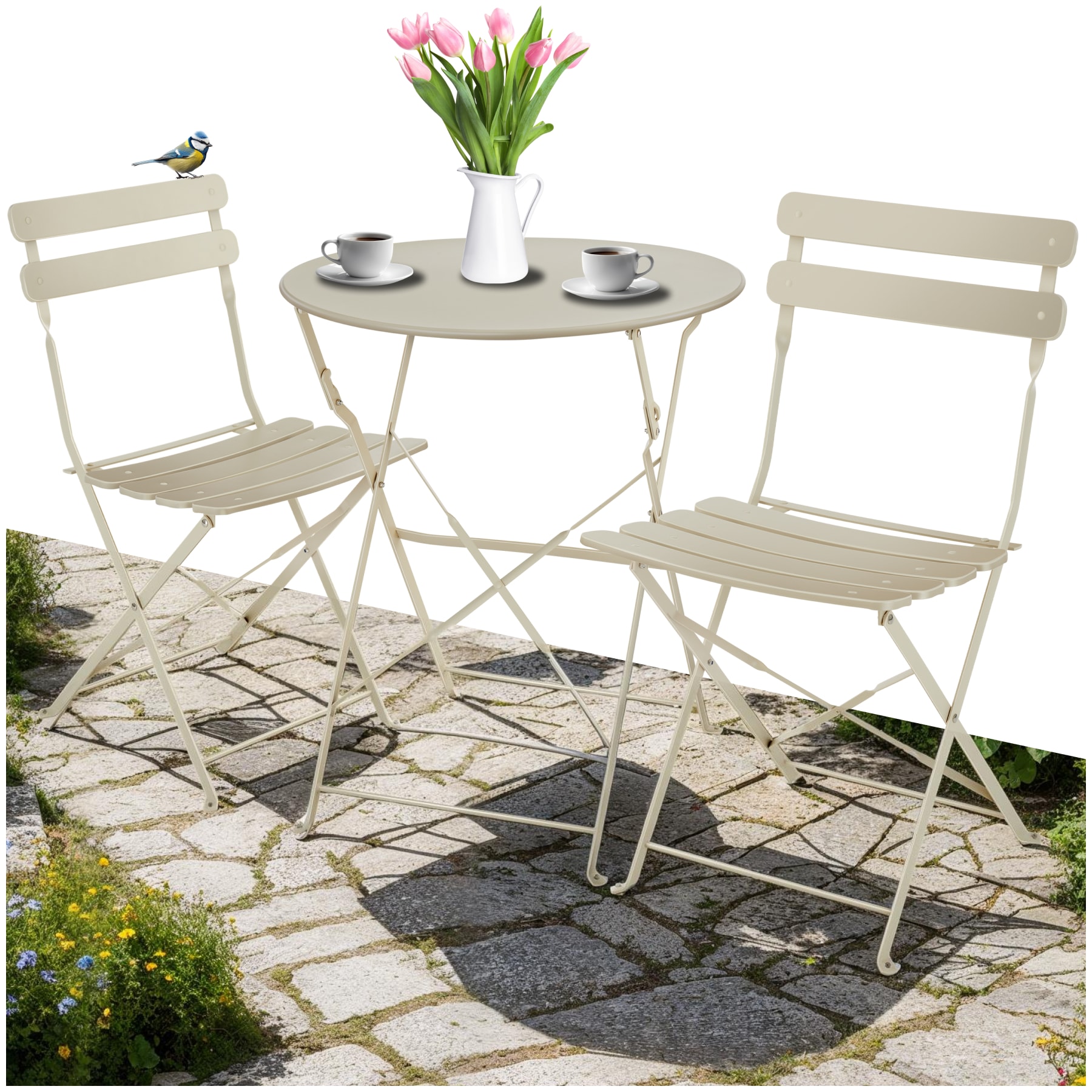 tectake&reg; Bistrotisch Set, f&uuml;r 2 Personen, widerstandsf&auml;hig, Belastbarkeit Stuhl 120 kg 