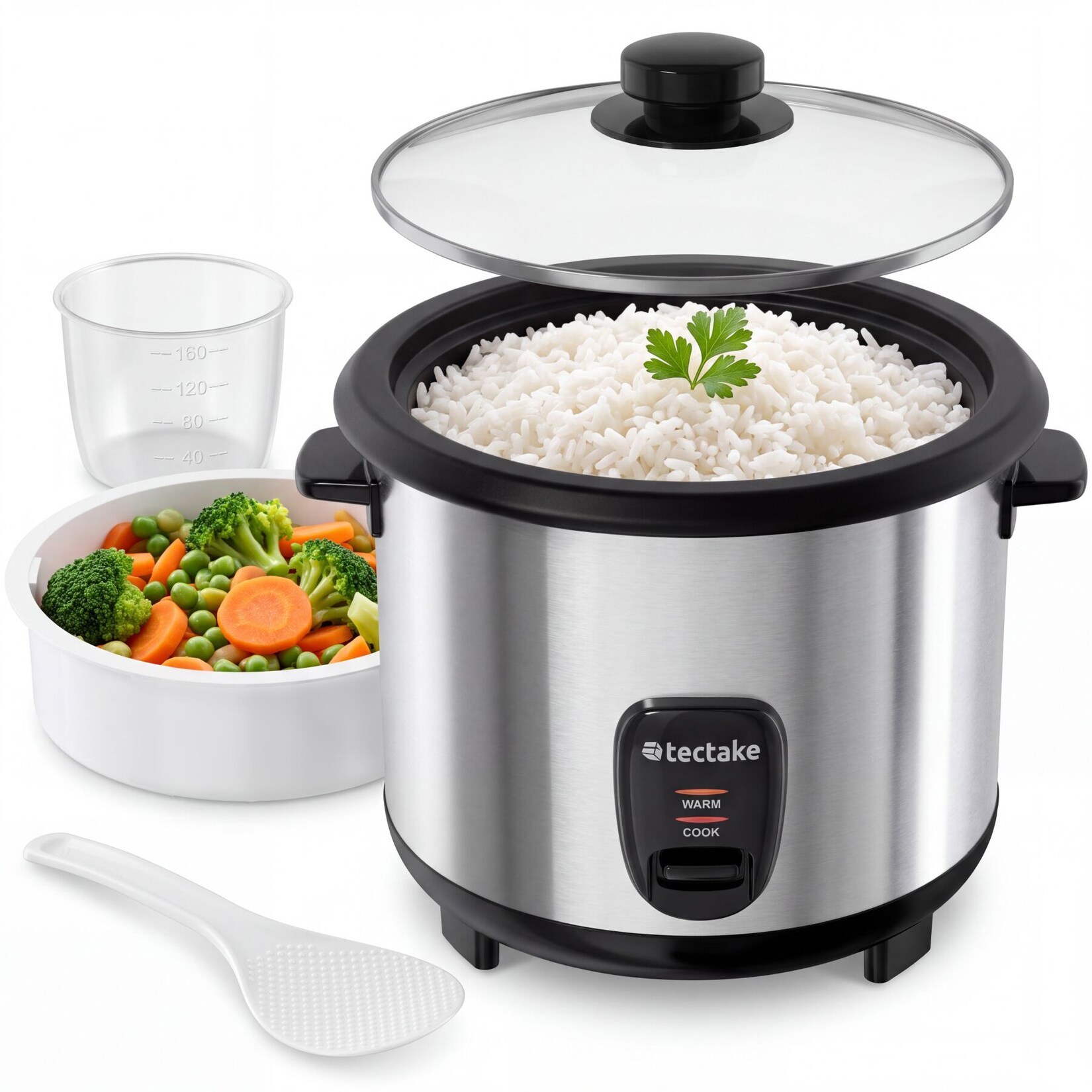 tectake® Reiskocher, , für 10 Portionen, Warmhaltefunktion, hitzebeständige Griffe, 31 x 27,5 x 25,5 cm