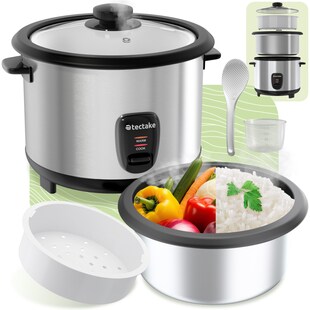 tectake® Reiskocher, 1,8 l, für 10 Portionen, Warmhaltefunktion, hitzebeständige Griffe, 31 x 27,5 x 25,5 cm 