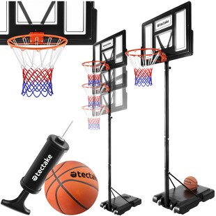 tectake® Basketballkorb, Outdoor, verstellbare Korbhöhe 230 - 305 cm, mit Rollen, inklusive Ball und Pumpe 