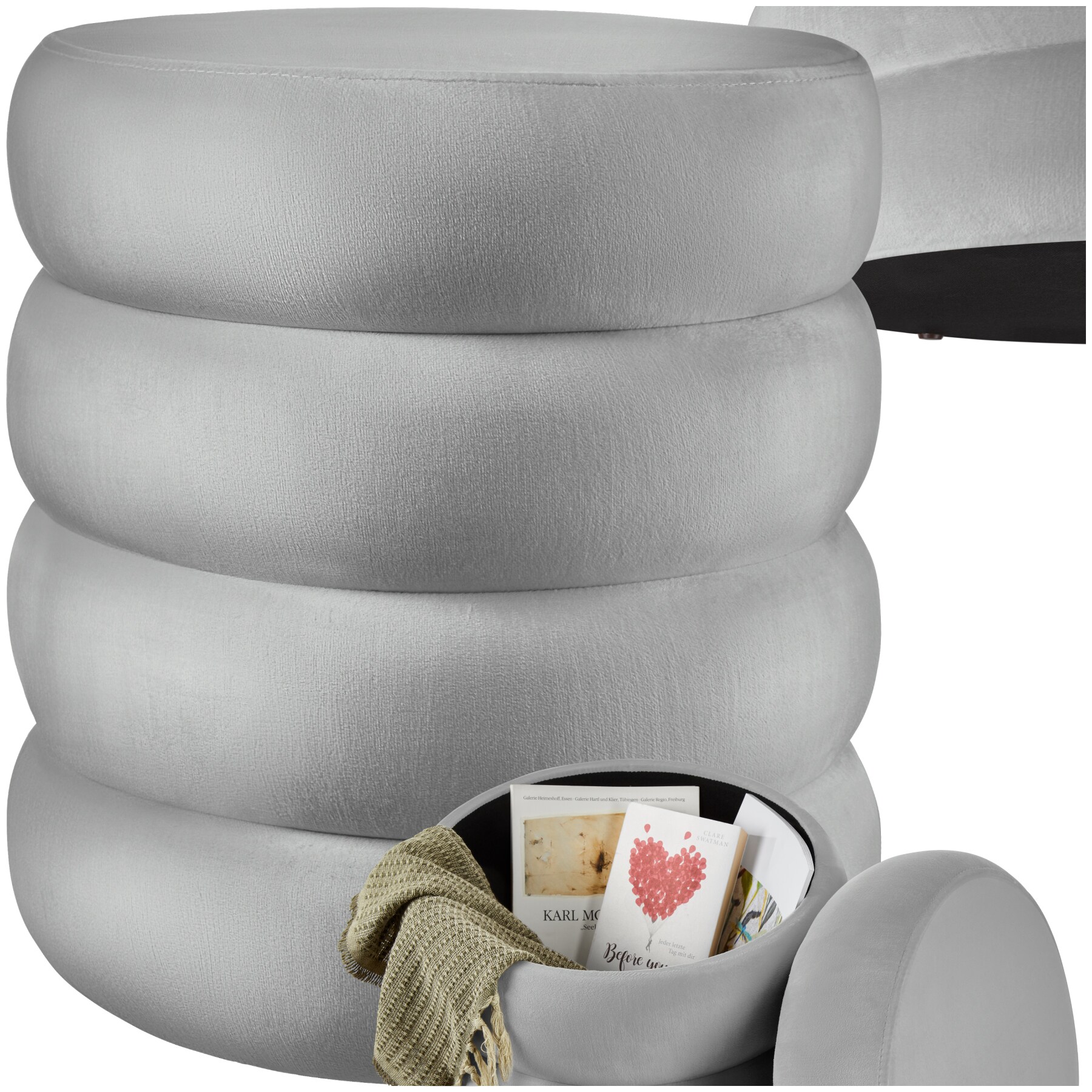 tectake&reg; Sitzhocker mit Stauraum, rund, gepolstert, weicher, pflegeleichter Bezug 