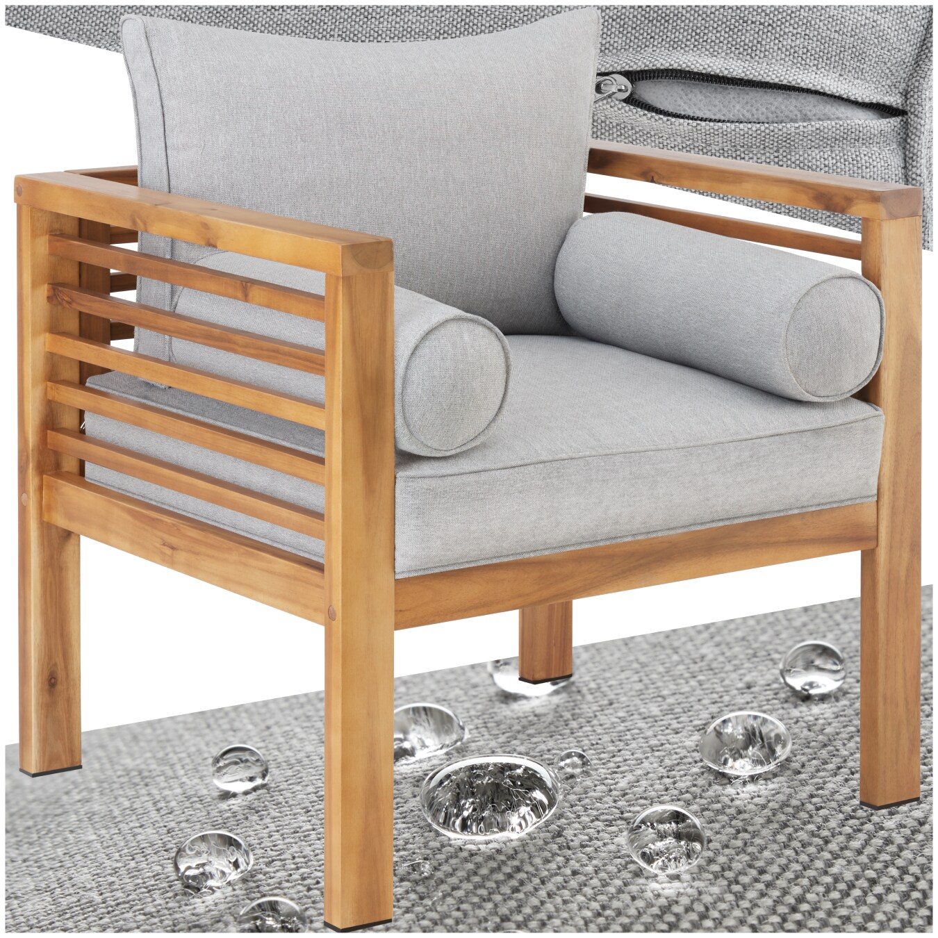 tectake&reg; Garten-Loungesessel, mit lasiertem Holzgestell, Dicke des Sitzpolsters 12 cm, 72 x 63 x 64,5 cm 