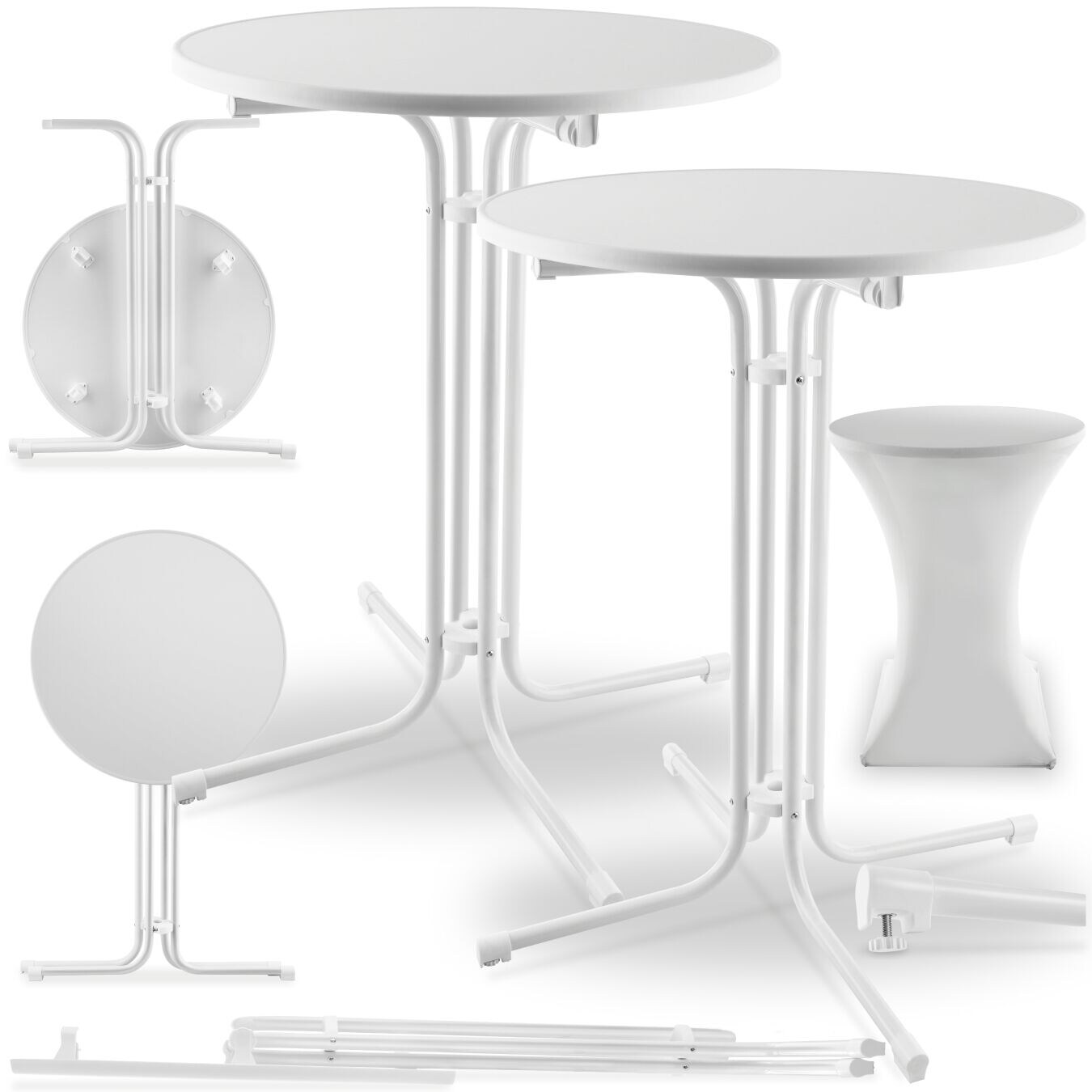 tectake® Stehtisch, rund mit Tischhusse, standfest, bodenschonende Kunststofffüße & Ausgleichsschraube