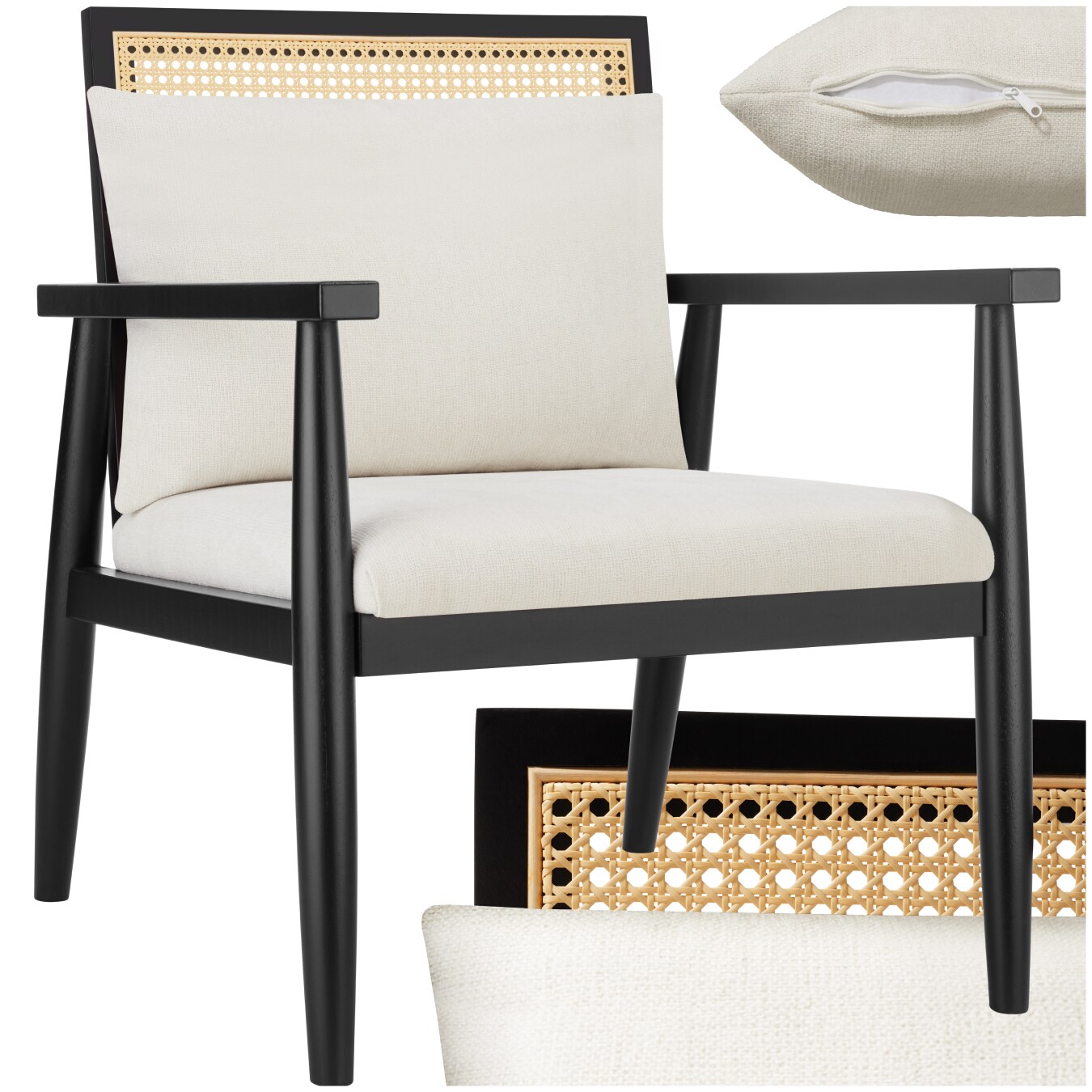 tectake&reg; Loungesessel, dick gepolstert, mit extra R&uuml;ckenkissen, gro&szlig;e R&uuml;ckenlehne mit Wiener Geflecht, 67 x 70 x 82 cm 