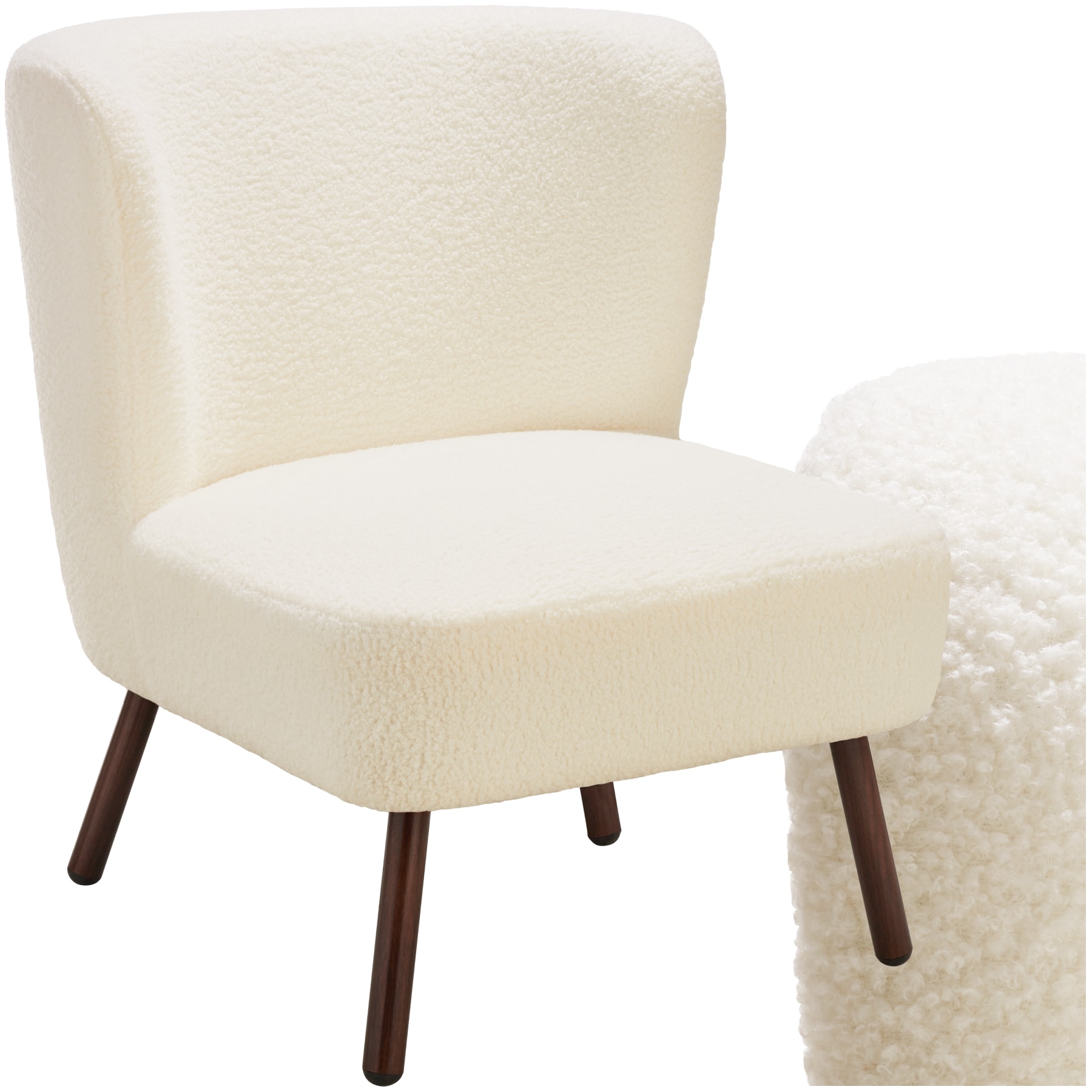 tectake&reg; Teddy-Cocktailsessel, gepolstert, mit Boucl&eacute;-Bezug, runde Stahlbeine in Holzoptik, 62 x 73 x 74 