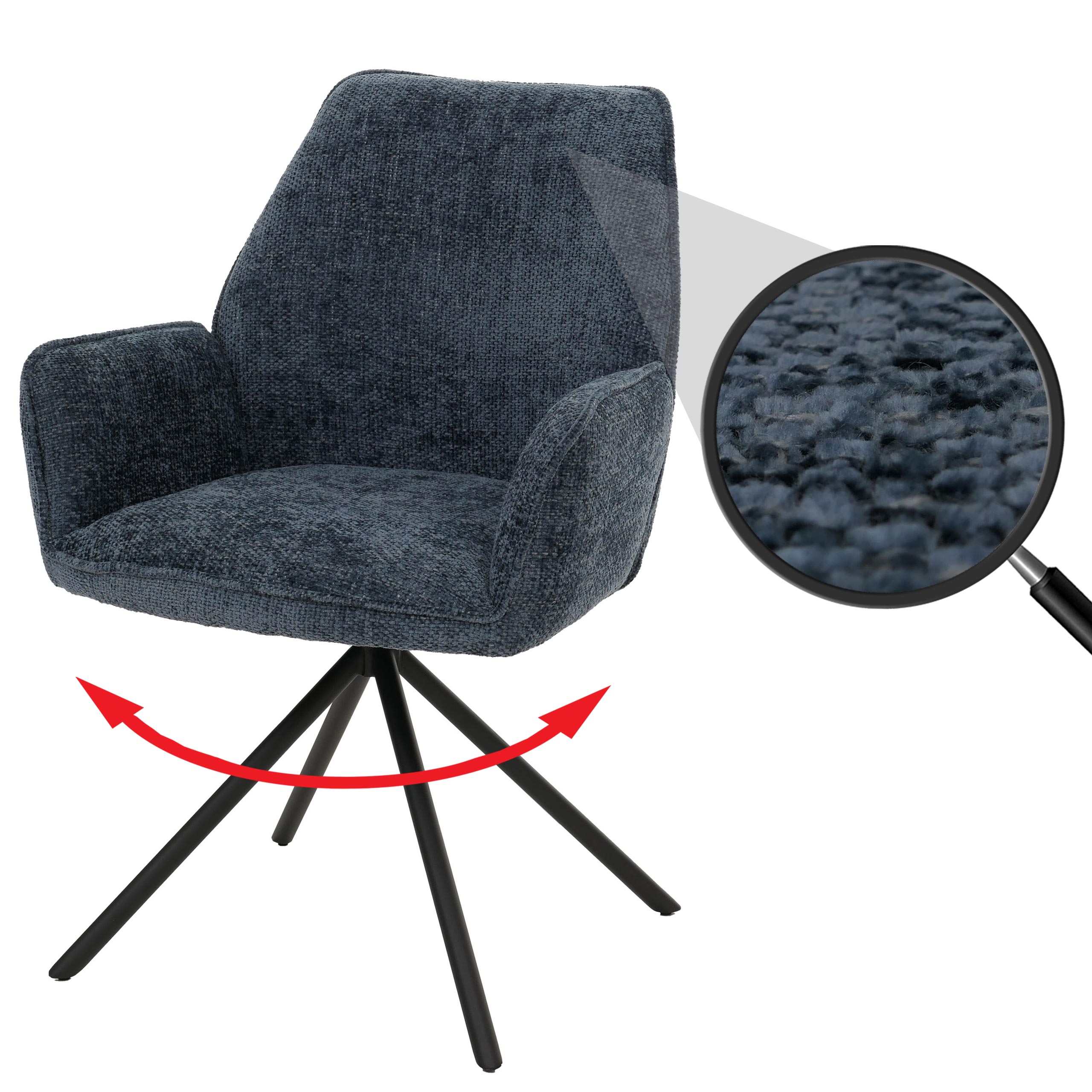 Esszimmerstuhl MCW-G67, K&uuml;chenstuhl Stuhl mit Armlehne, drehbar Auto-Position, Chenille &Ouml;ko-Tex MVG ~ dunkelblau 
