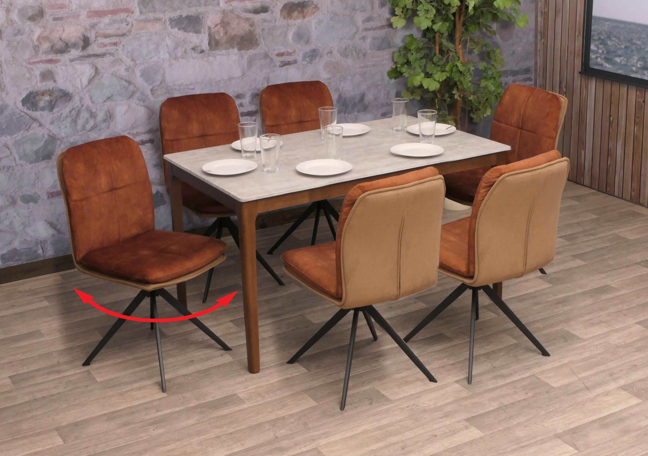 6er-Set Esszimmerstuhl MCW-M68, K&uuml;chenstuhl Lehnstuhl, drehbar Auto-Position, Metall Stoff/Textil ~ braun 