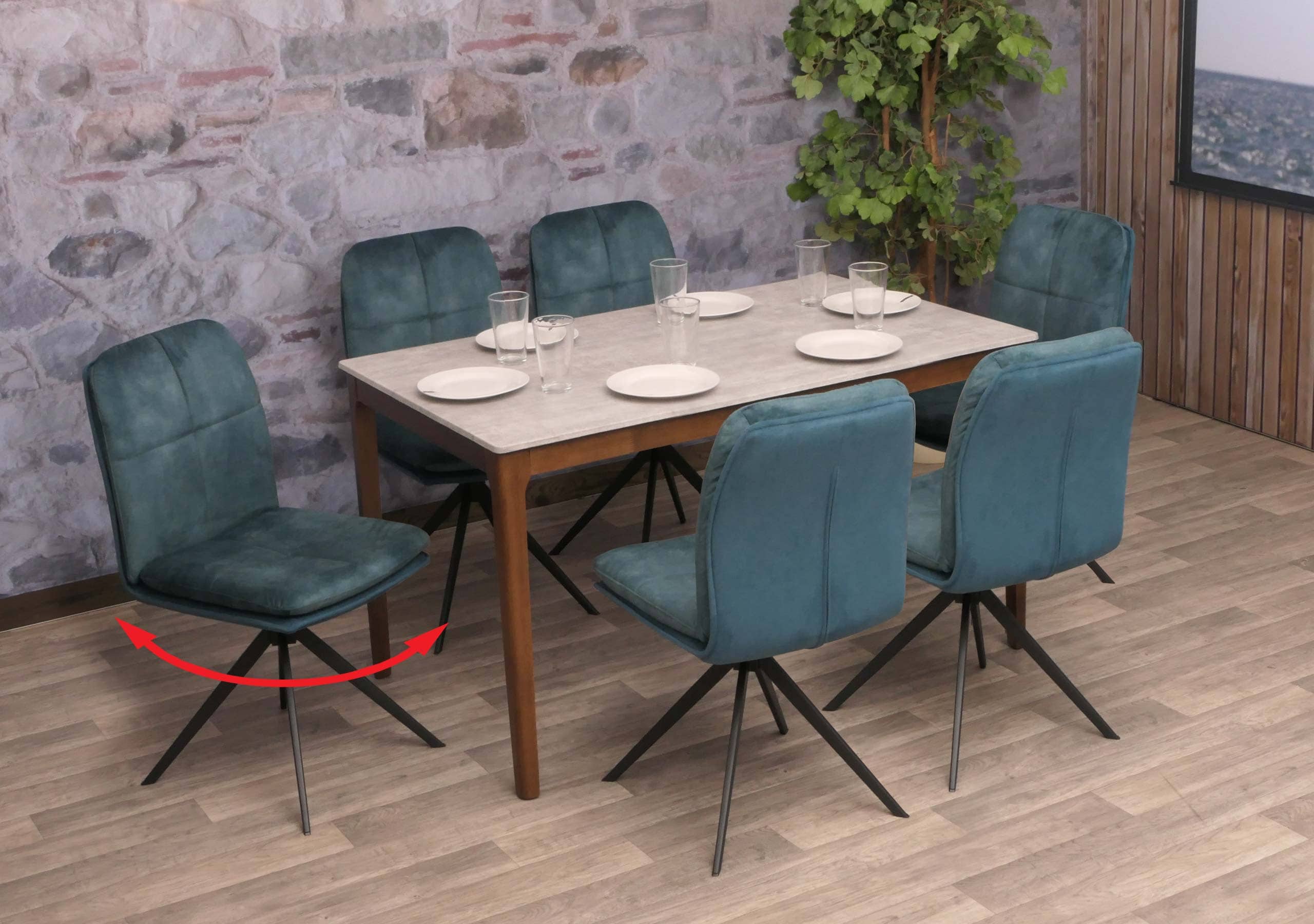 6er-Set Esszimmerstuhl MCW-M68, K&uuml;chenstuhl Lehnstuhl, drehbar Auto-Position, Metall Stoff/Textil ~ blau 