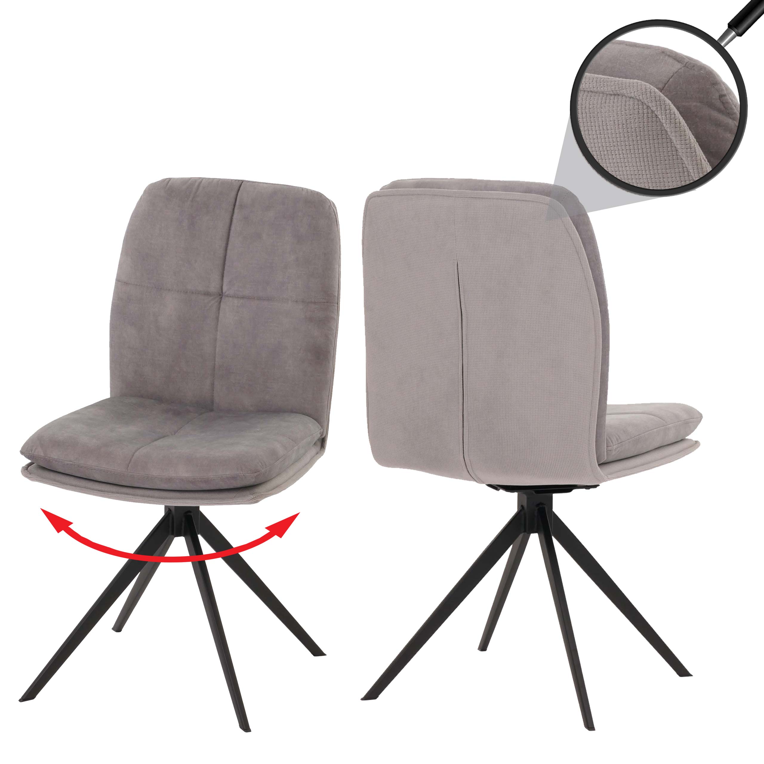 2er-Set Esszimmerstuhl MCW-M68, K&uuml;chenstuhl Lehnstuhl, drehbar Auto-Position, Metall Stoff/Textil ~ grau 
