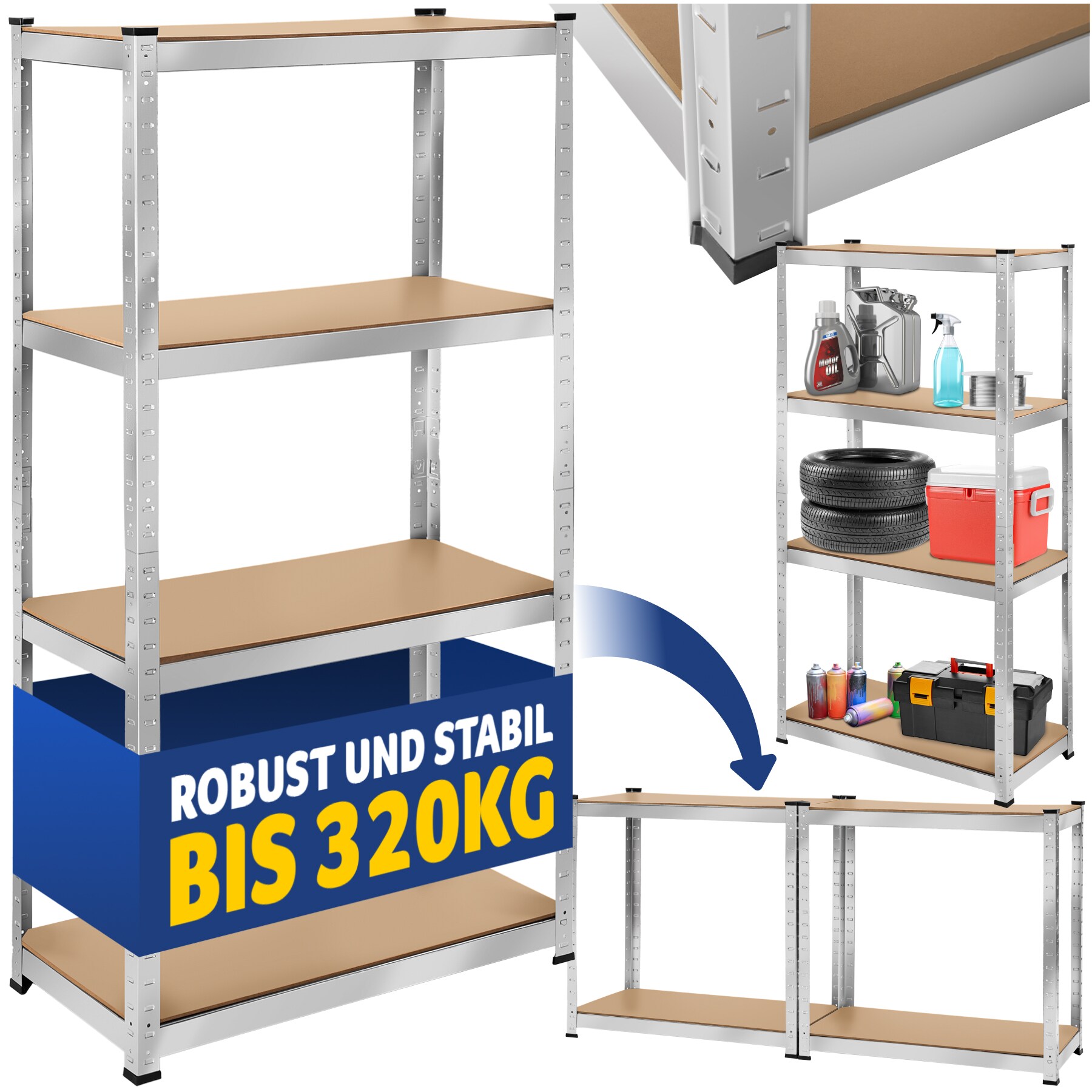 tectake&reg; Schwerlastregal, in verschiedenen Ausf&uuml;hrungen, belastbare, h&ouml;henverstellbare MDF-B&ouml;den, schnelle Montage 