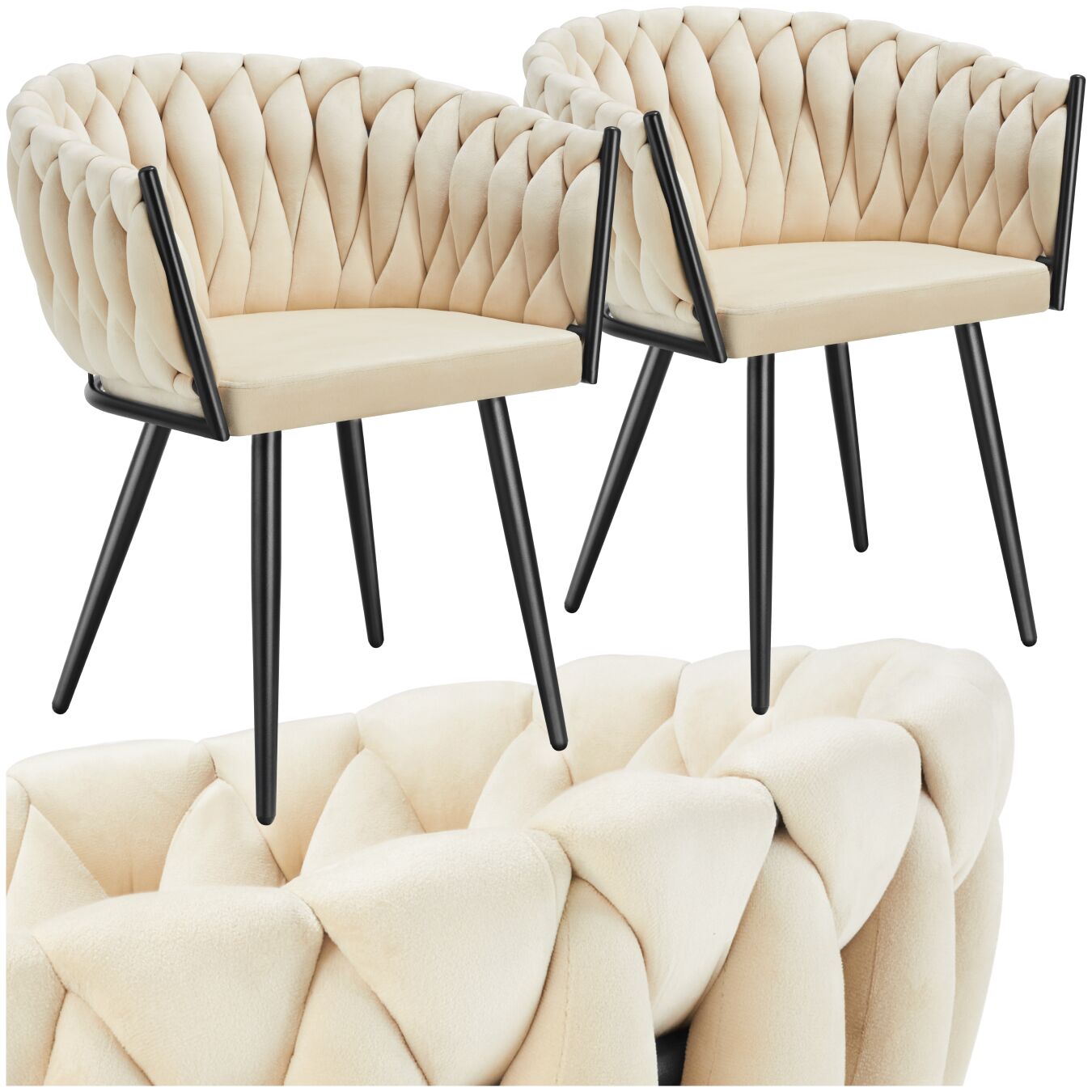 tectake&reg; Set Esszimmerstuhl, gepolstert, mit Samtbezug, Knotendesign, schlanke Stahlbeine, 60,5 x 55 x 75 cm 