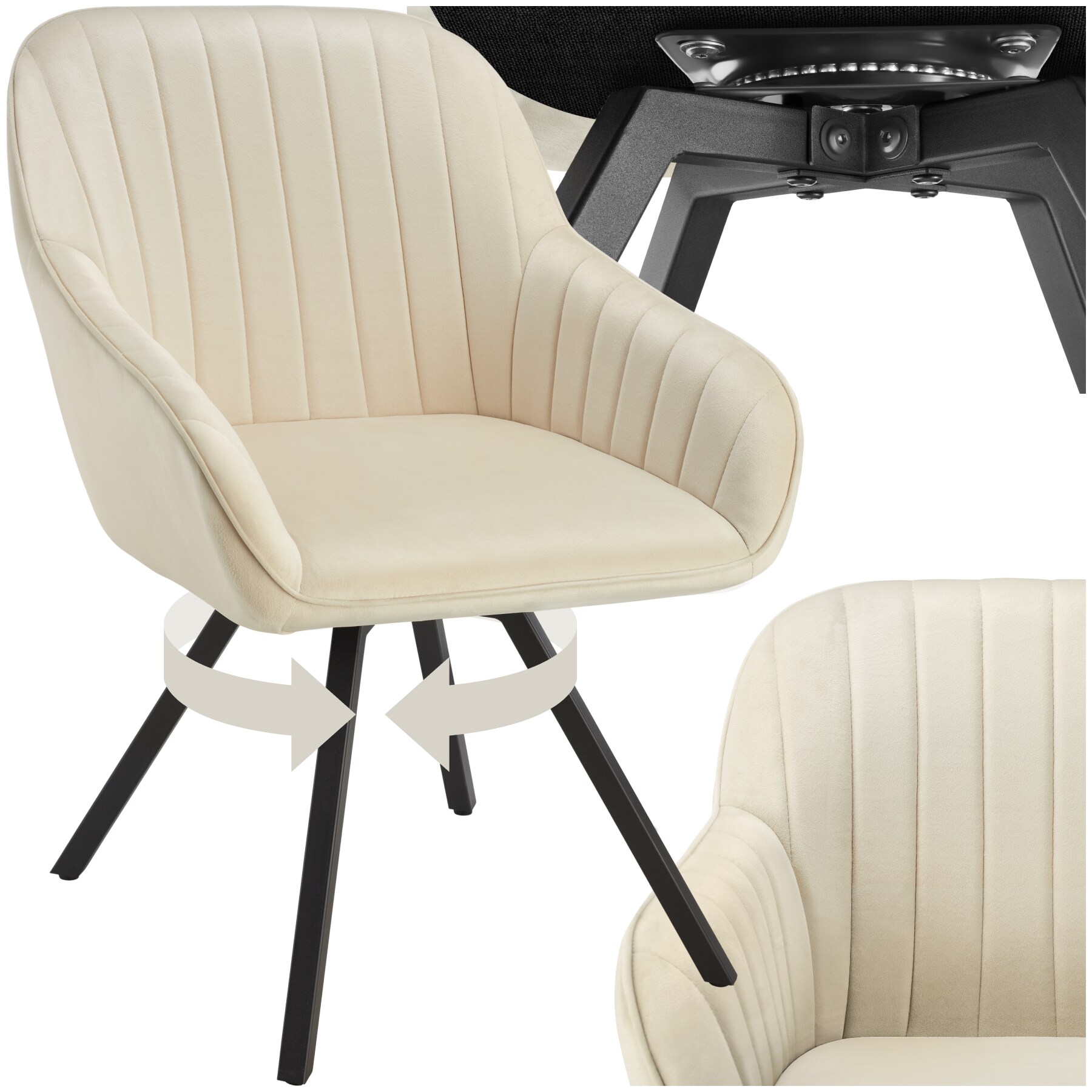tectake&reg; Drehbarer Armlehnstuhl , gepolstert, in Samtoptik, 360&deg; drehbar, schlanke Stahlbeine, 58 x 58 x 82 cm 