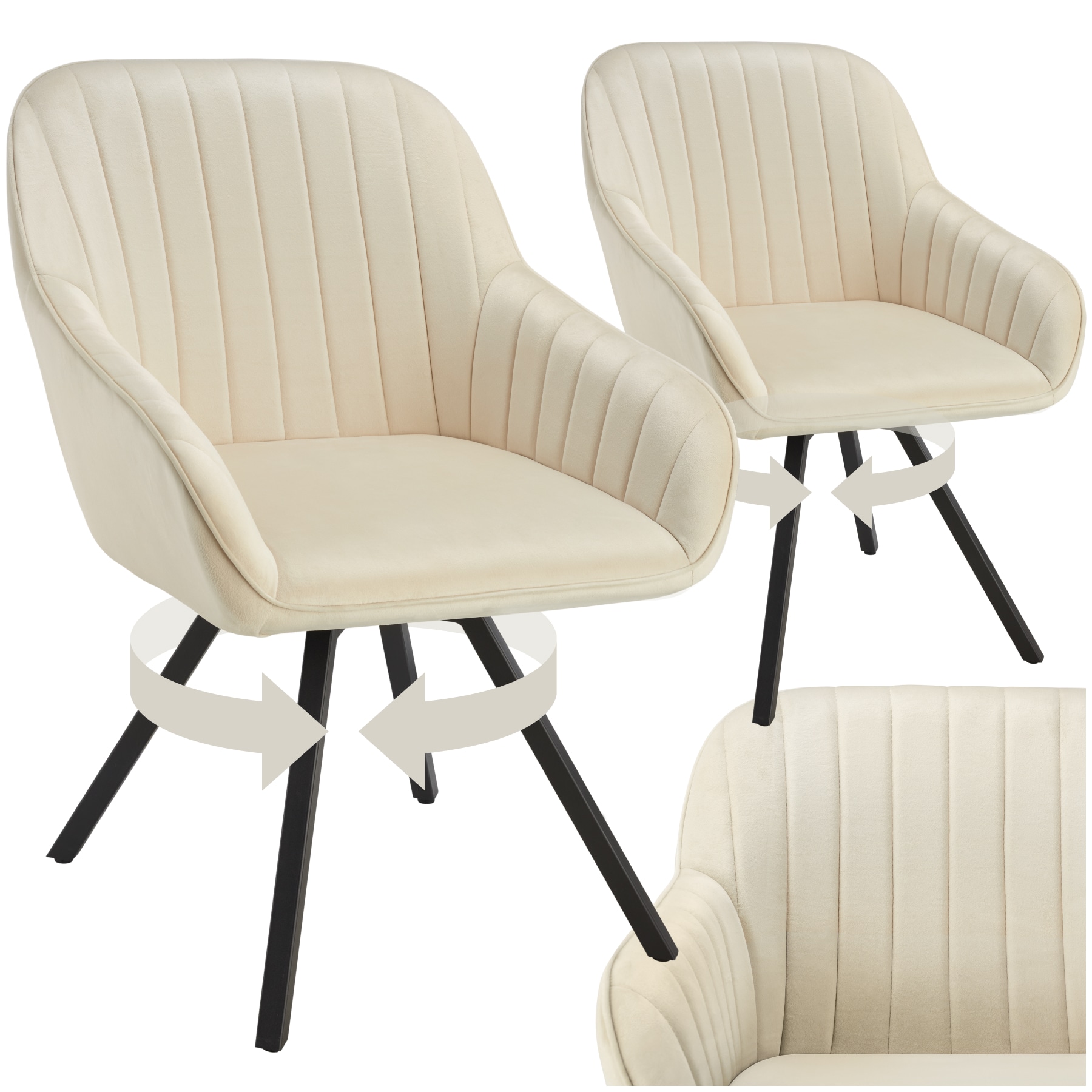 tectake&reg; Drehbarer Armlehnstuhl , gepolstert, in Samtoptik, 360&deg; drehbar, schlanke Stahlbeine, 58 x 58 x 82 cm 