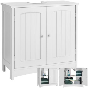 tectake® Waschbeckenunterschrank, 2 geräumige Fächer, 2 leichtgängige Flügeltüren, 62 x 30 x 60 cm 