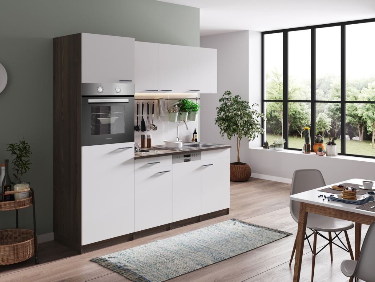 Respekta K&uuml;chenzeile KB205EYW 205 cm Wei&szlig;-Eiche York Nachbildung 