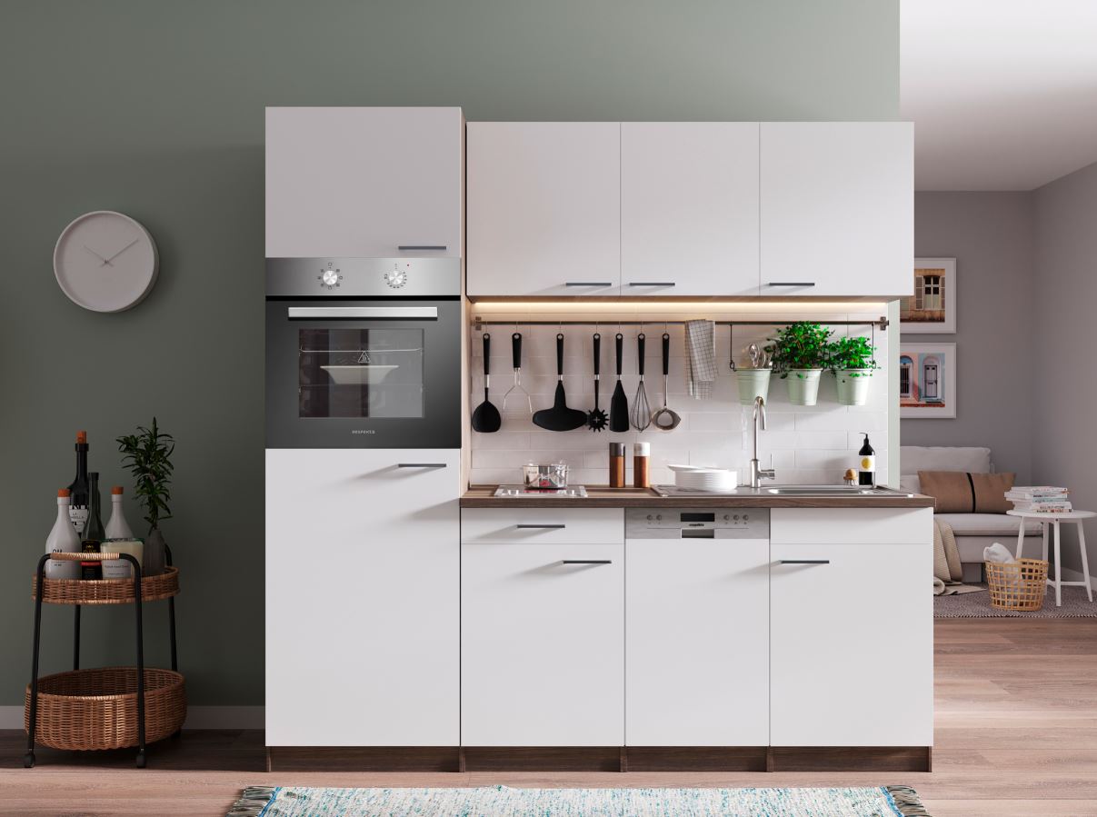 Respekta K&uuml;chenzeile KB205EYWC 205 cm Wei&szlig;-Eiche York Nachbildung 