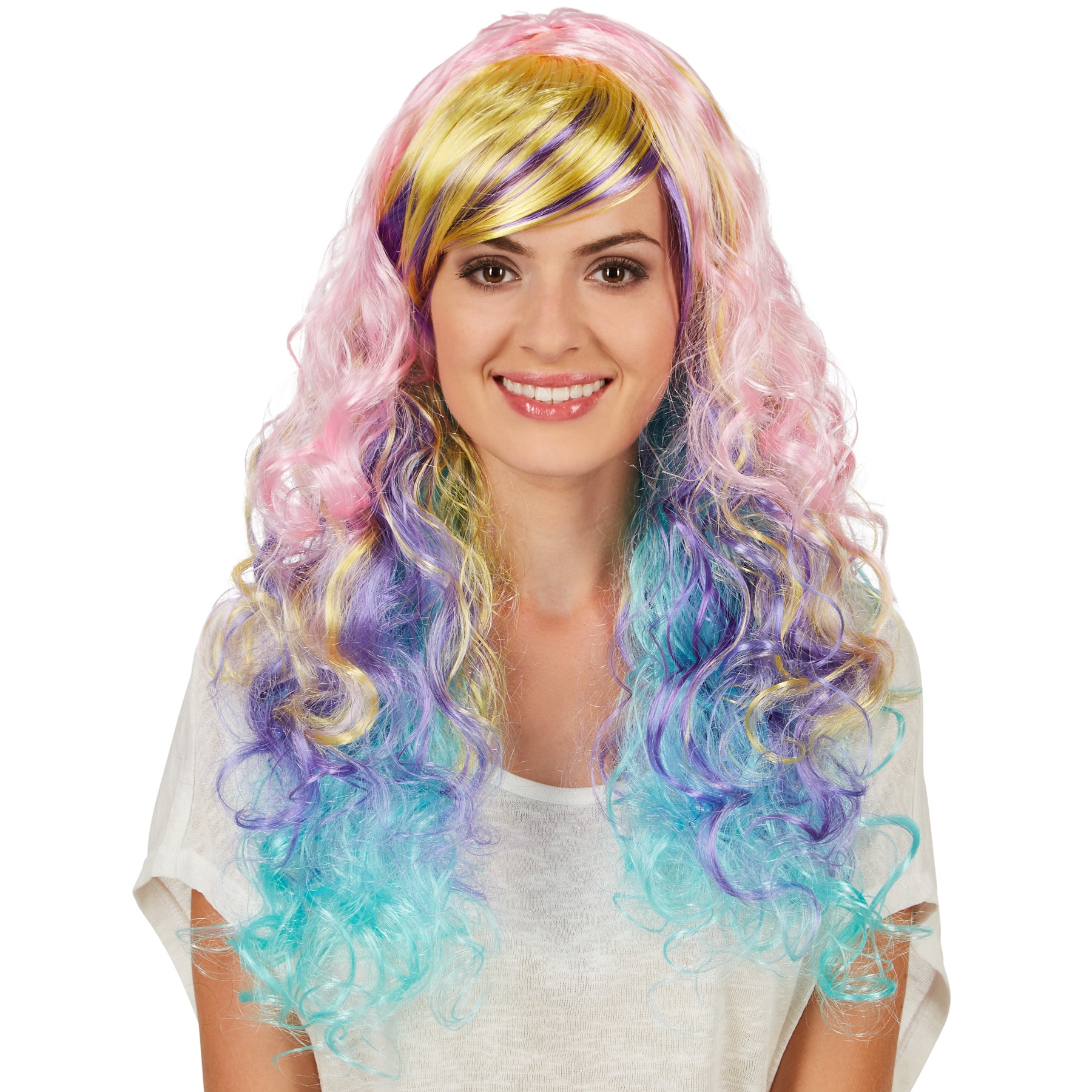 tectake&reg; Frauenper&uuml;cke Locken Ombr&eacute; Pastell 