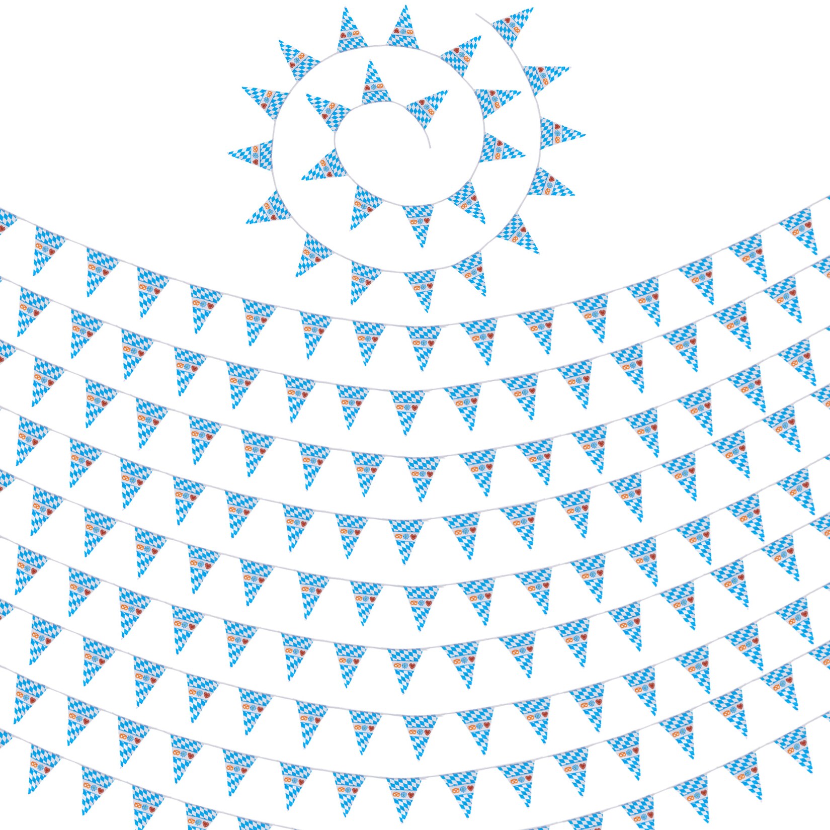 tectake Wimpelkette mit Rautenmuster blau-weiß und Motiven