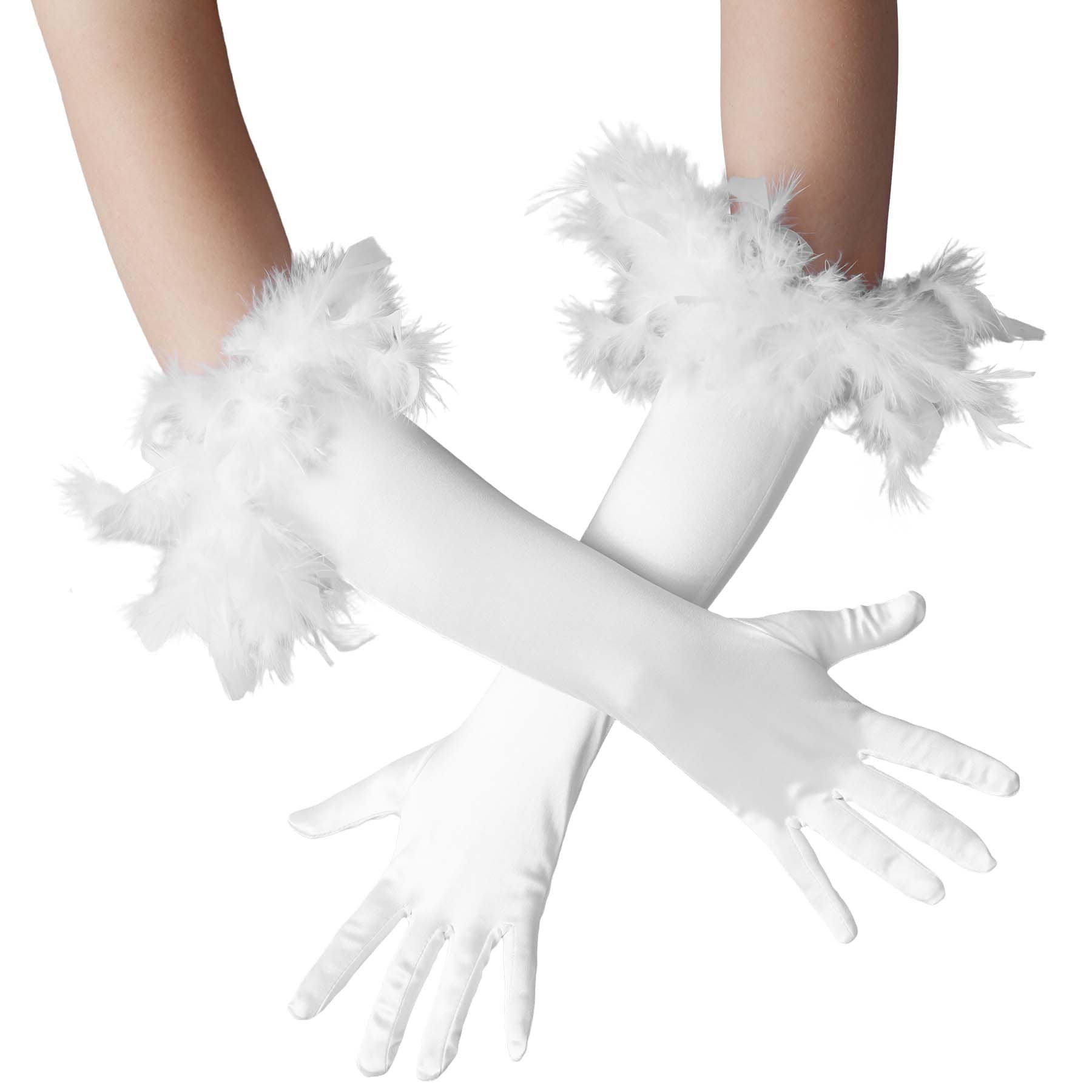 tectake&reg; Lange Satin-Handschuhe mit Federn 