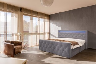 HOME DELUXE Polsterbett inkl. Matratze und Topper VELARA 180x200 Matratze Härtgrad H3/H4, Versch. Ausführungen - dunkelgrau 