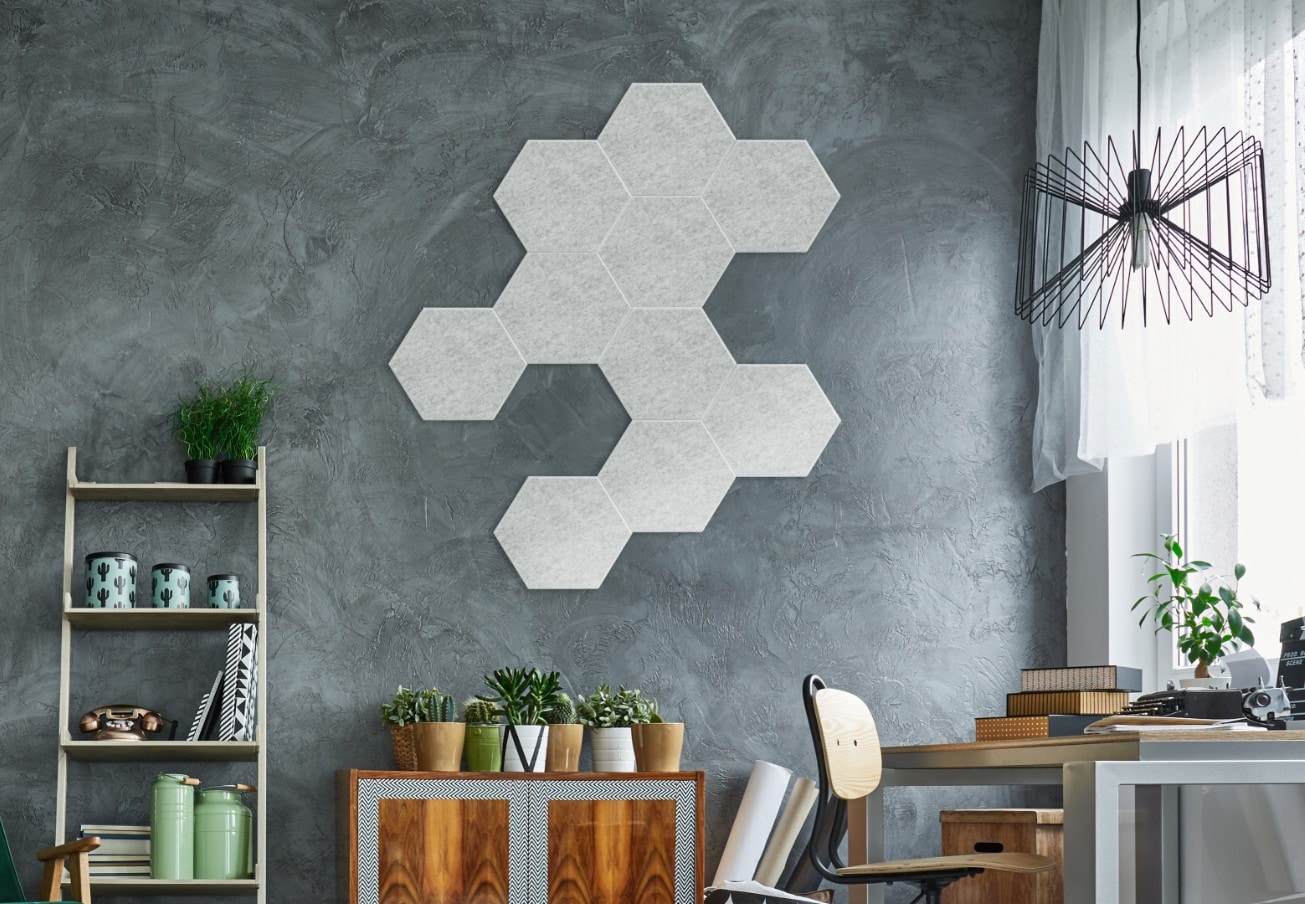 HOME DELUXE Akustikplatten Hexagon selbstklebend SILENT Hellgrau, versch. Ausf&uuml;hrungen - 5er Set 