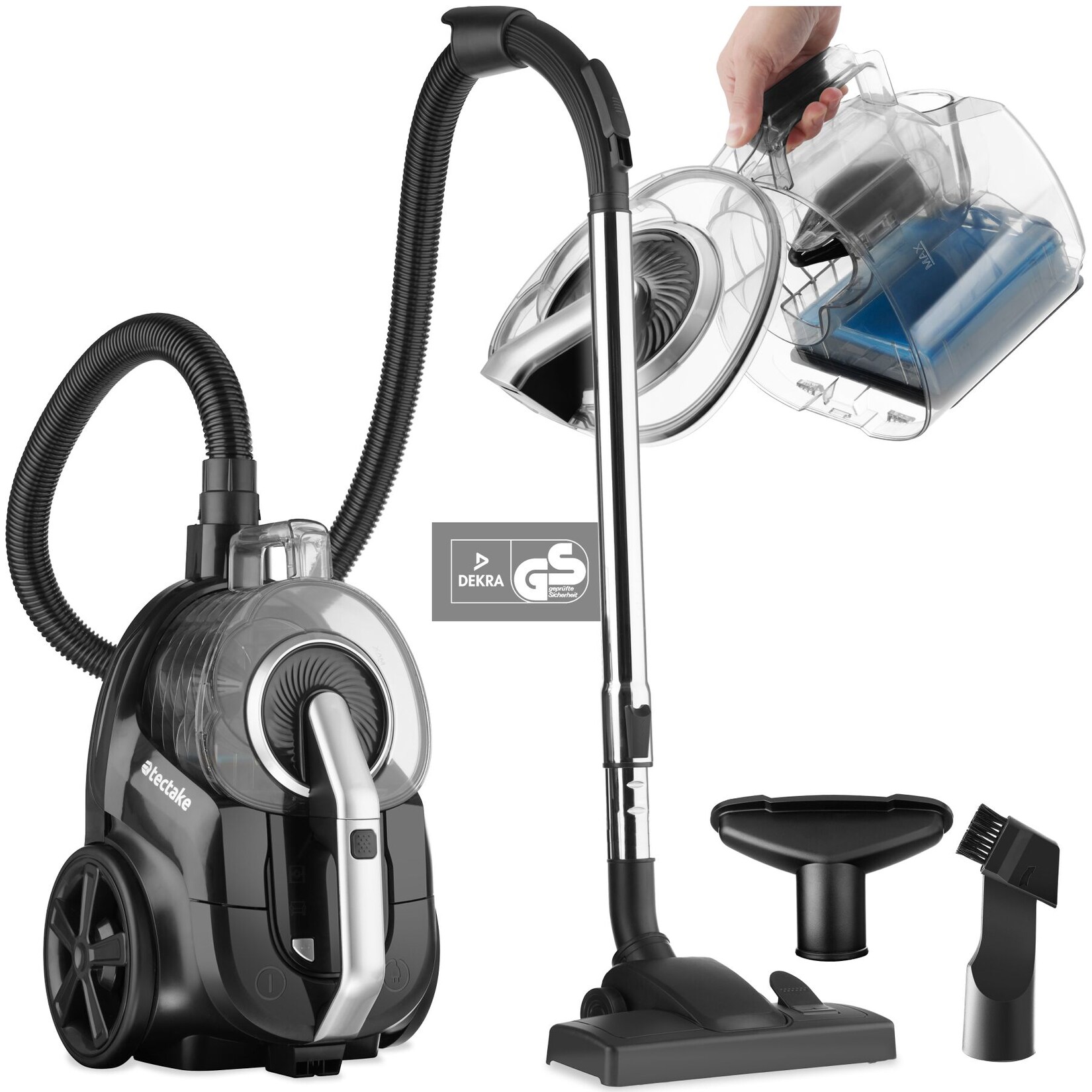 tectake® Staubsauger, 900 W, beutellos, HEPA-Filter,  Staubbehälter, 43 x 27 x 88 - 117 cm