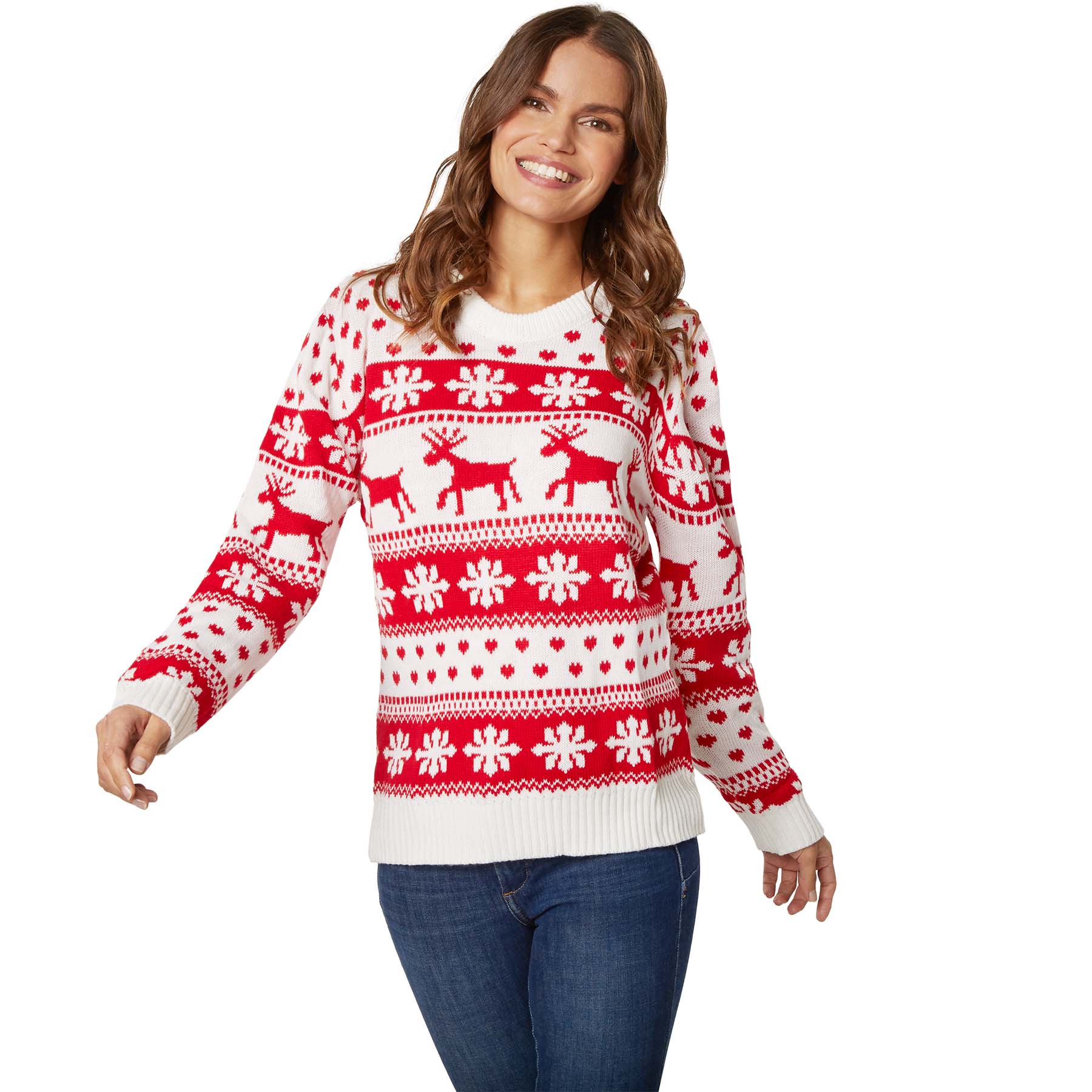 tectake&reg; Weihnachtspullover Winterzauber wei&szlig;-rot f&uuml;r Frauen 