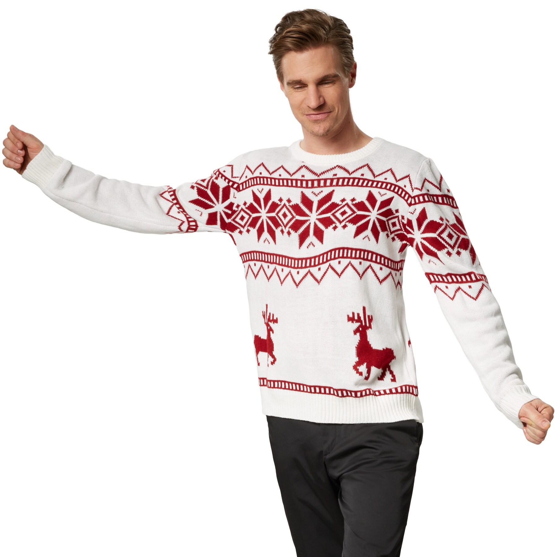 tectake&reg; Weihnachtspullover Winterland wei&szlig;-rot 