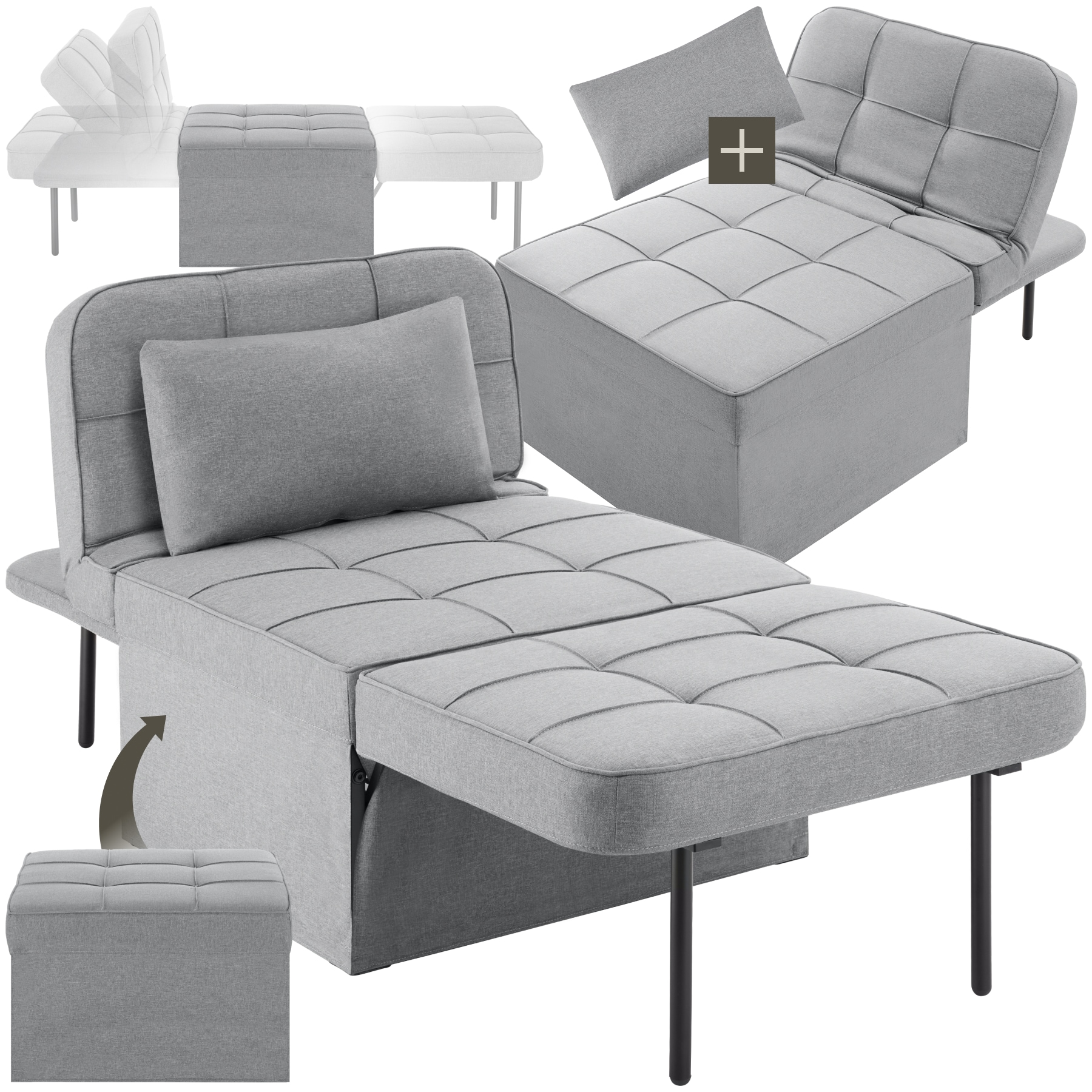 tectake&reg; Schlafhocker, 4 in 1 als Hocker, Sessel, Lounger oder Bett, stabiles Stahlgestell, Belastbarkeit 150 kg 