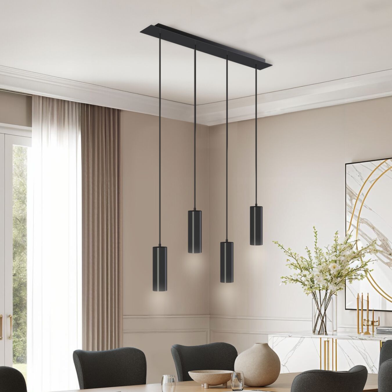 tectake&reg; Pendelleuchte, 4-flammig, 4x GU10, 40 W, l&auml;ngenverstellbare Kabel, 75 x 9 x 146 cm 