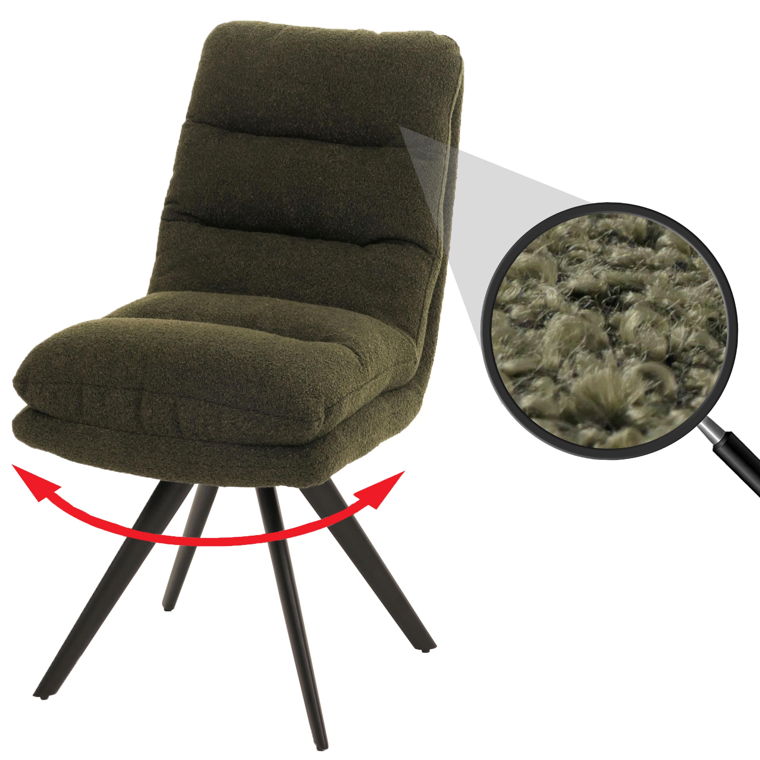 Esszimmerstuhl MCW-G66, K&uuml;chenstuhl Stuhl, drehbar Auto-Position Stoff/Textil Boucl&eacute; MVG ~ gr&uuml;n 