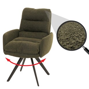 Esszimmerstuhl MCW-G66, Küchenstuhl Stuhl, drehbar Auto-Position Stoff/Textil Bouclé MVG ~ grün, mit Armlehne 