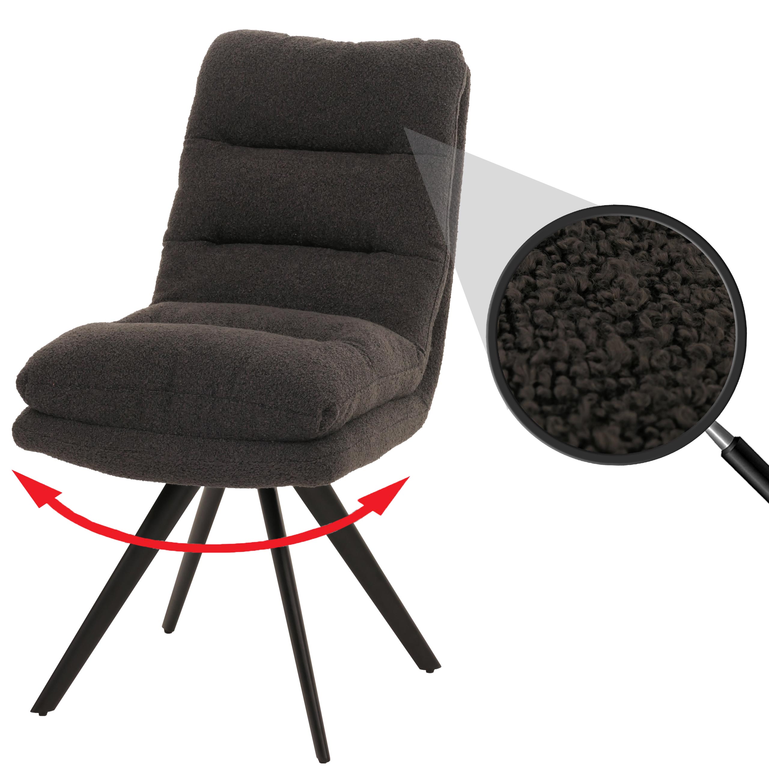 Esszimmerstuhl MCW-G66, K&uuml;chenstuhl Stuhl, drehbar Auto-Position Stoff/Textil Boucl&eacute; MVG ~ dunkelgrau 