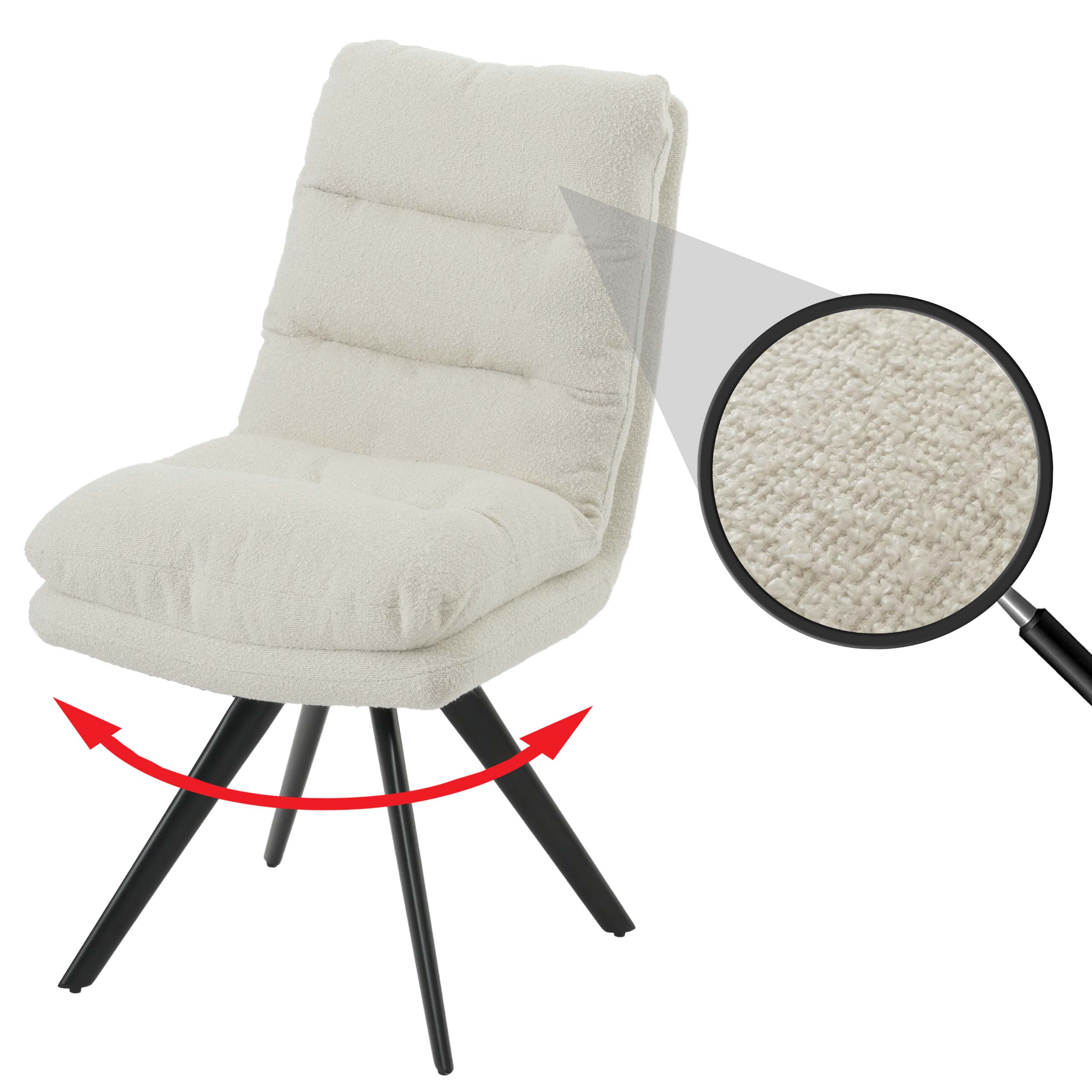 Esszimmerstuhl MCW-G66, K&uuml;chenstuhl Stuhl, drehbar Auto-Position Stoff/Textil Boucl&eacute; MVG ~ cremewei&szlig; 