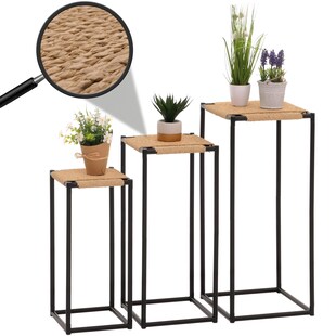 3er-Set Blumentisch MCW-N70, Beistelltisch Tisch Blumenständer Ablage, stapelbar, Metall Papierseil ~ naturfarben 