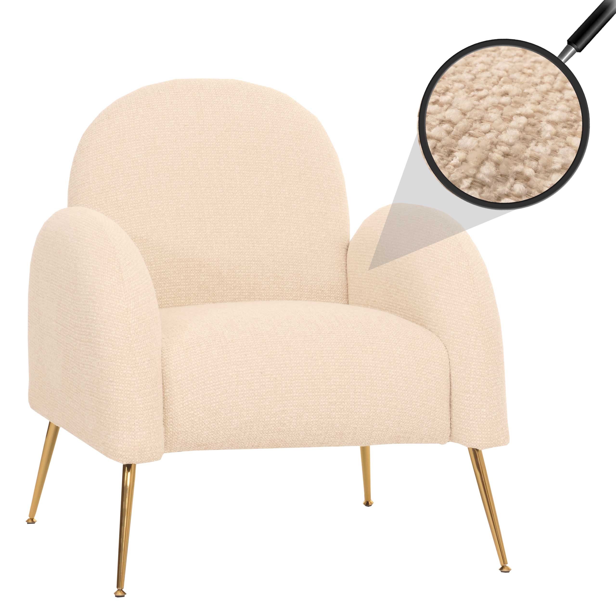 Lounge-Sessel MCW-N69, Cocktailsessel Sessel, Retro Nosagfederung Stoff/Textil Chenille ~ creme-wei&szlig; 