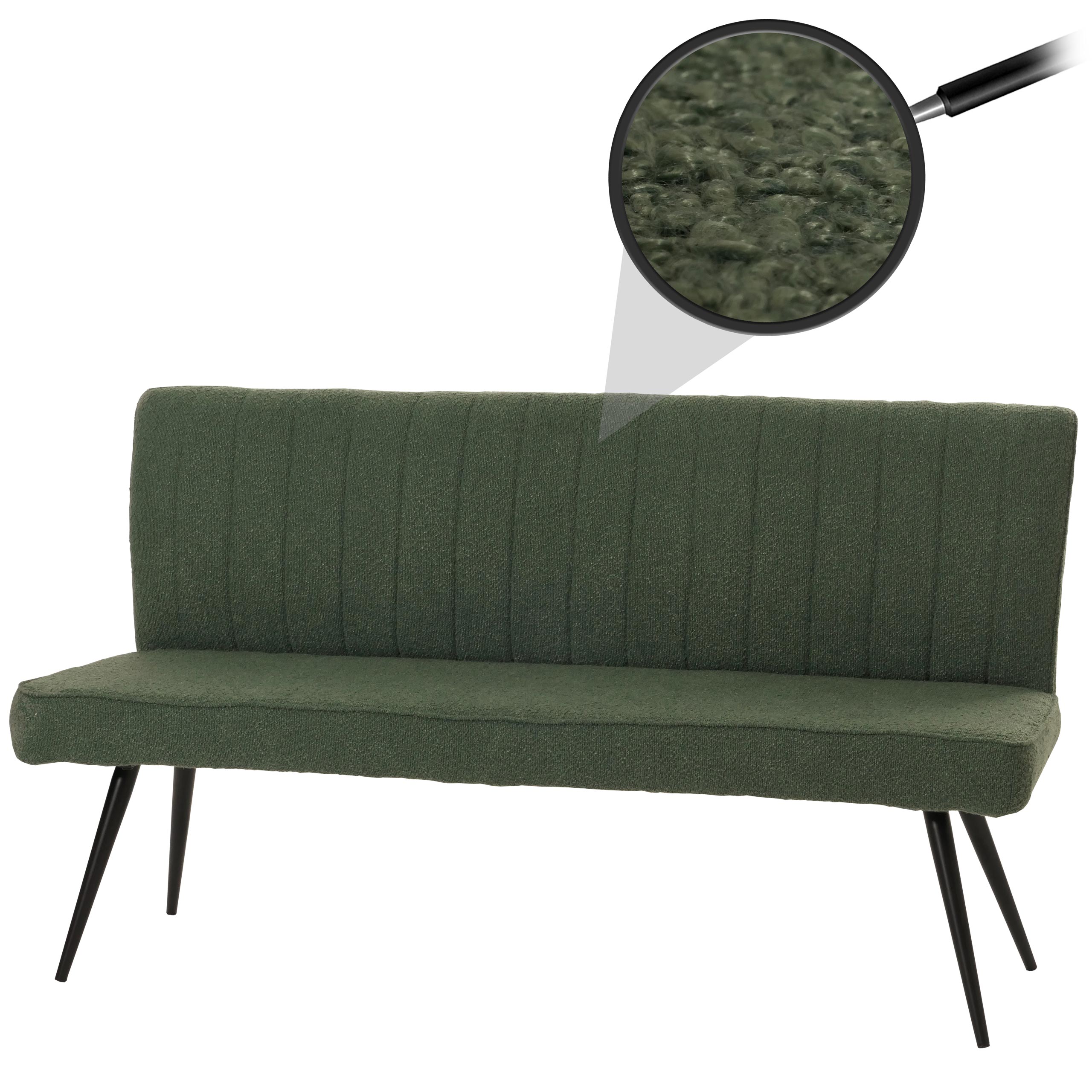Sitzbank MCW-K16, Esszimmerbank Bank Polsterbank, R&uuml;ckenlehne Stoff/Textil Boucl&eacute; Metall 160cm ~ gr&uuml;n 