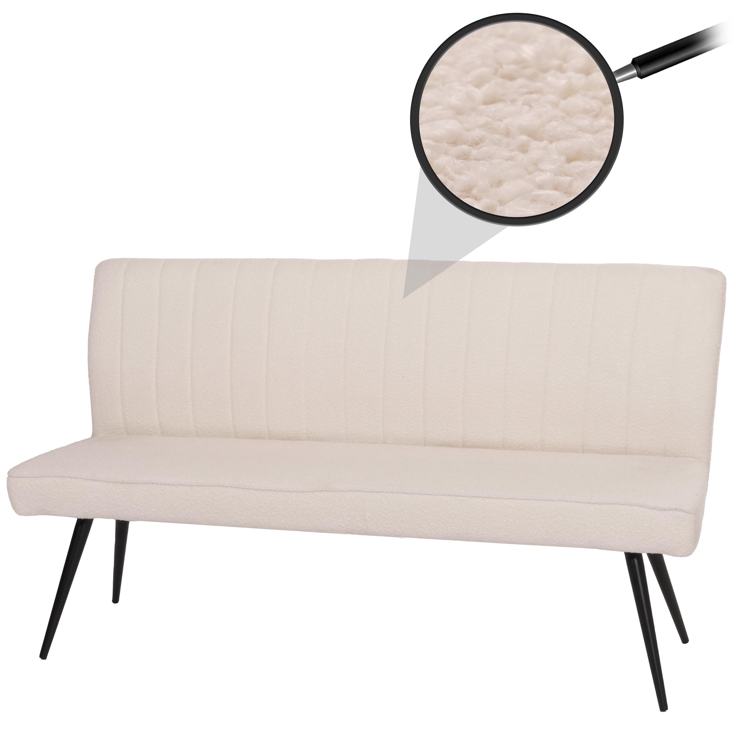 Sitzbank MCW-K16, Esszimmerbank Bank Polsterbank, R&uuml;ckenlehne Stoff/Textil Boucl&eacute; Metall 160cm ~ creme-beige 