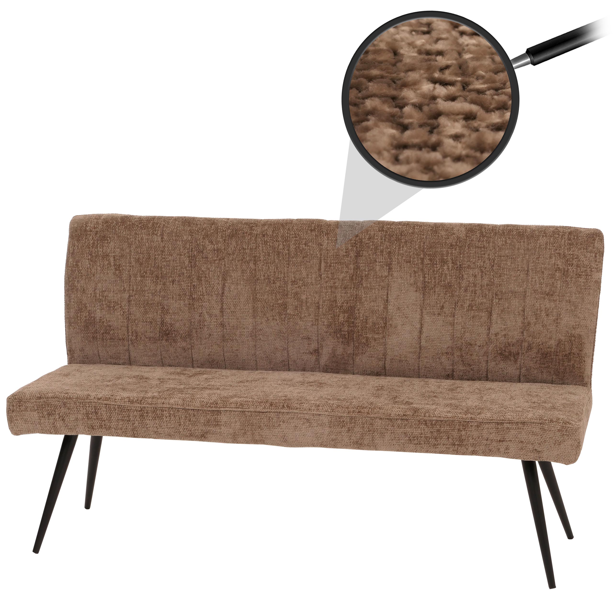 Sitzbank MCW-K16, Esszimmerbank Bank Polsterbank, R&uuml;ckenlehne Stoff/Textil Chenille Metall 160cm ~ braun 