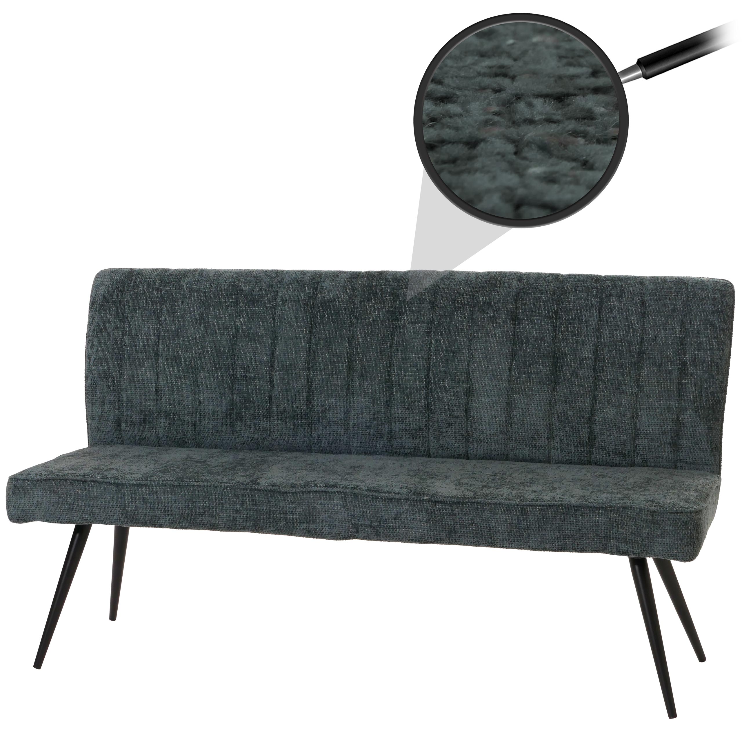 Sitzbank MCW-K16, Esszimmerbank Bank Polsterbank, R&uuml;ckenlehne Stoff/Textil Chenille Metall 160cm ~ blau-gr&uuml;n 