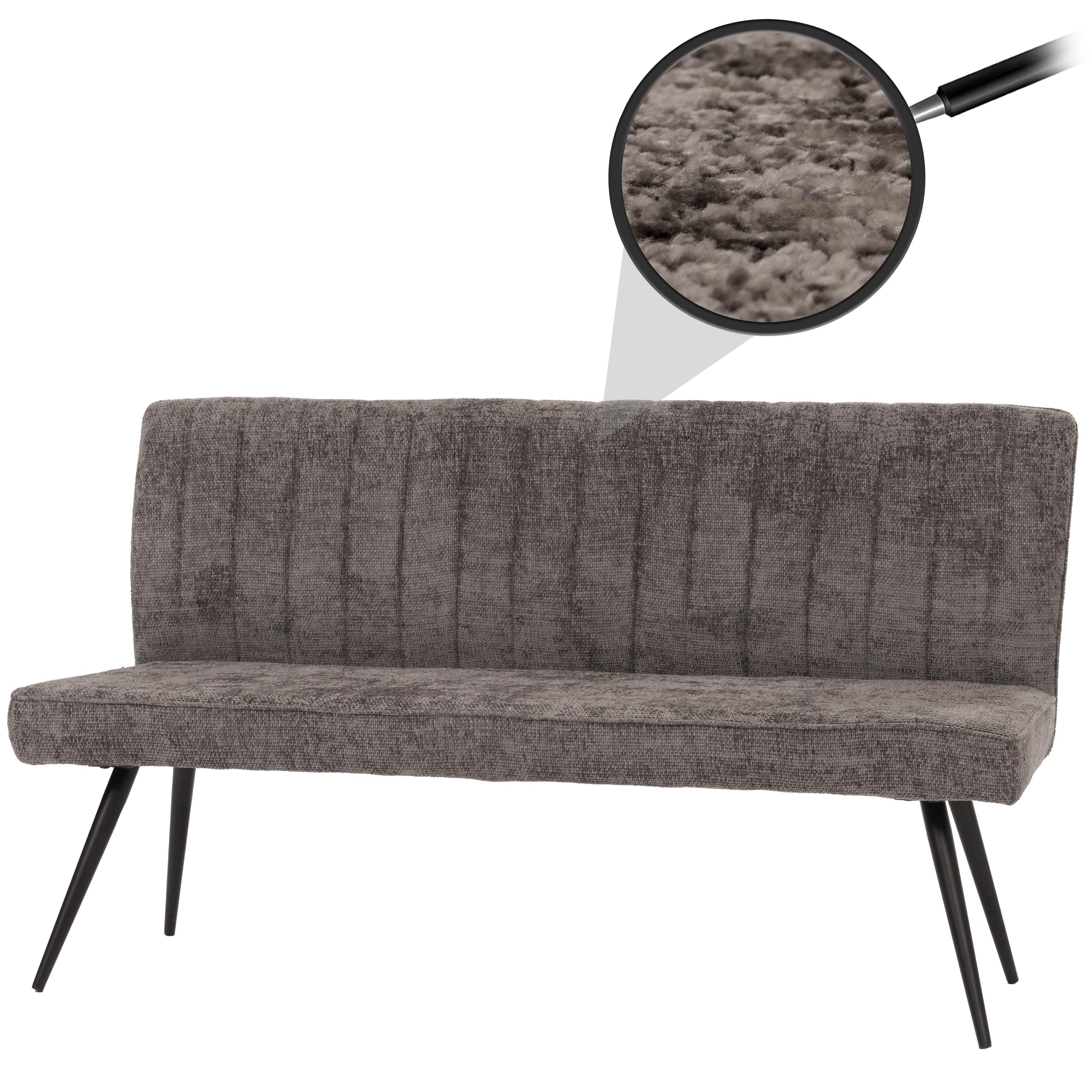Sitzbank MCW-K16, Esszimmerbank Bank Polsterbank, R&uuml;ckenlehne Stoff/Textil Chenille Metall 160cm ~ grau-braun 