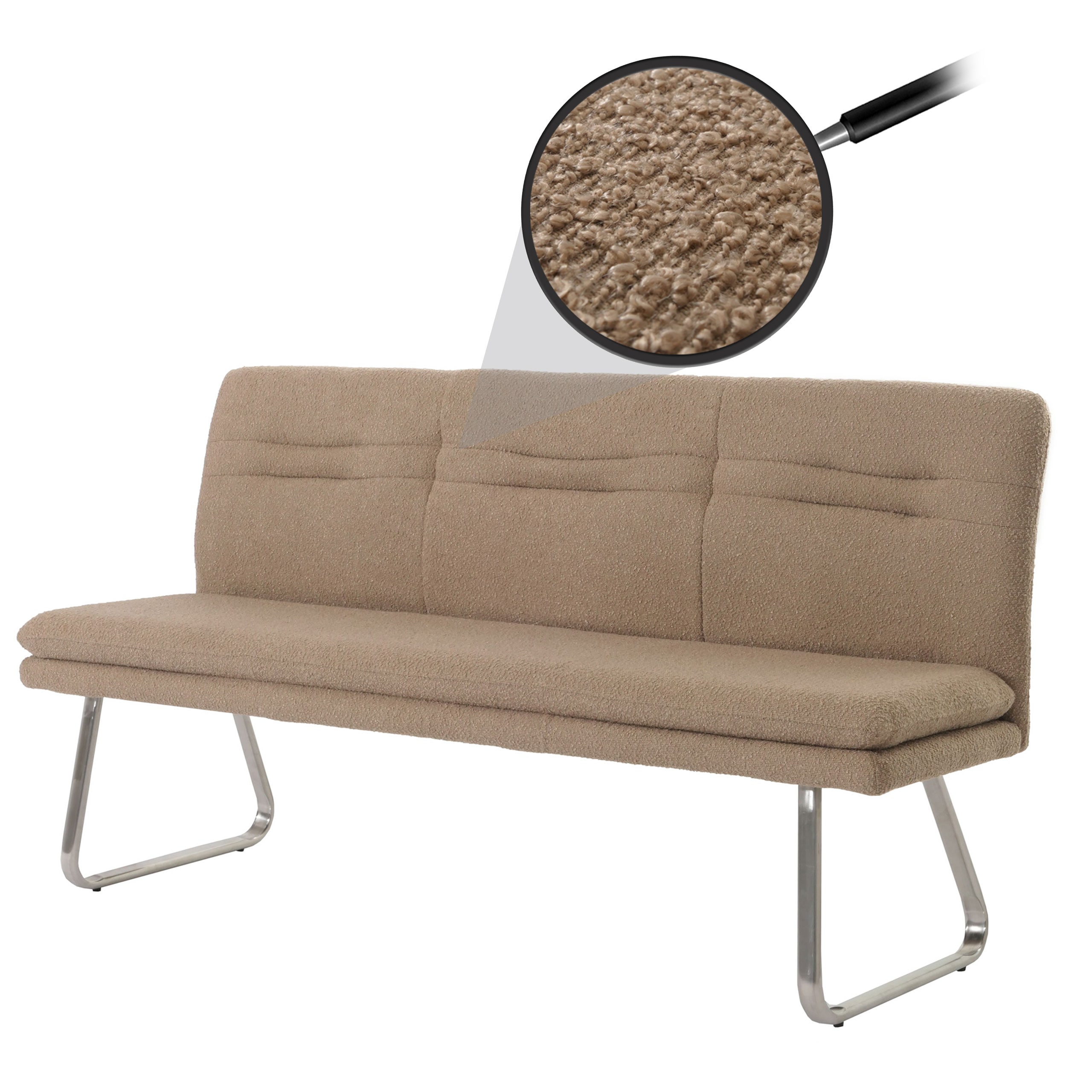 Sitzbank MCW-H70, Esszimmerbank Bank Polsterbank, Lehne Stoff/Textil Boucl&eacute; Edelstahl geb&uuml;rstet 180cm ~ coffee-braun 
