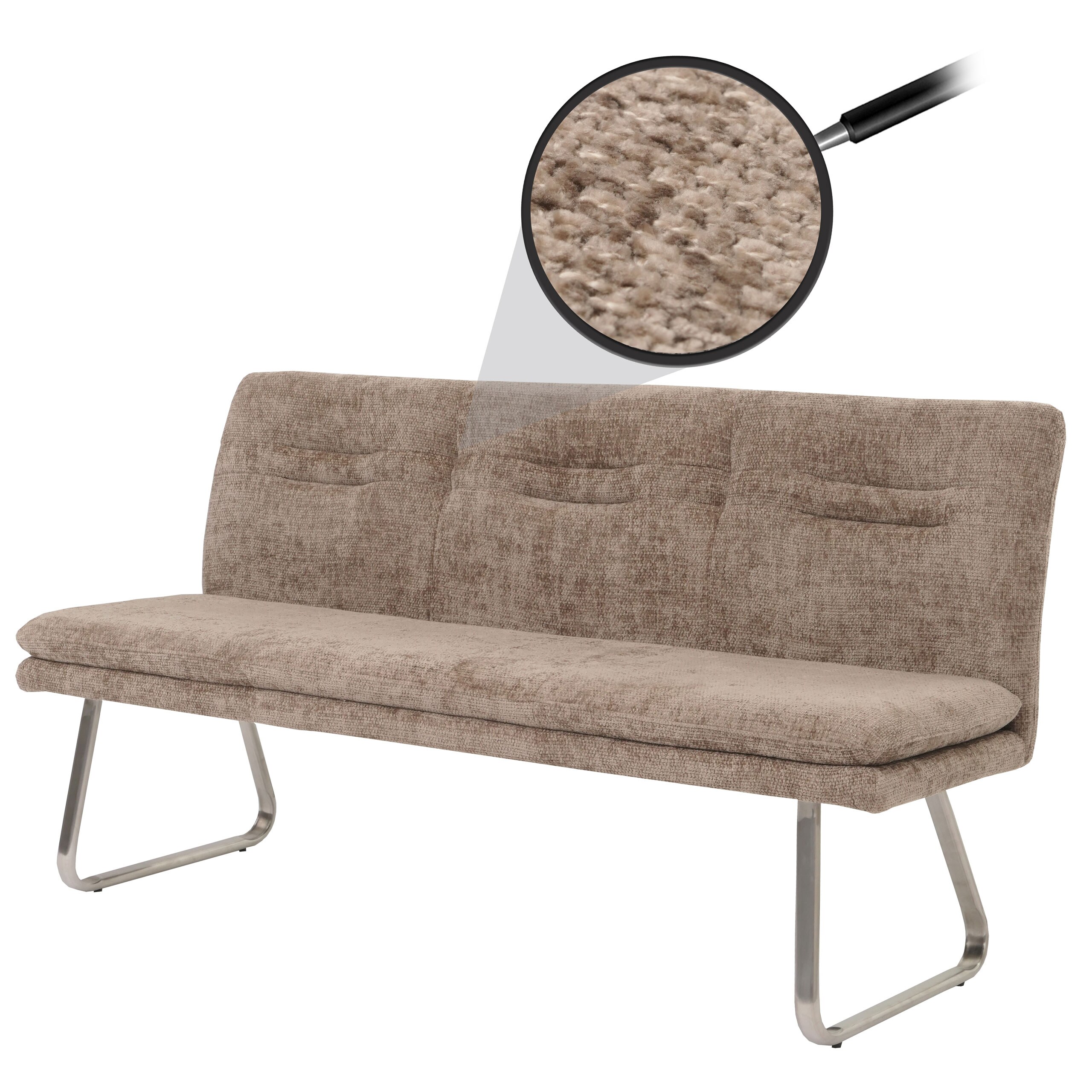 Sitzbank MCW-H70, Esszimmerbank Bank Polsterbank, Lehne Stoff/Textil Chenille Edelstahl geb&uuml;rstet 180cm ~ braun 